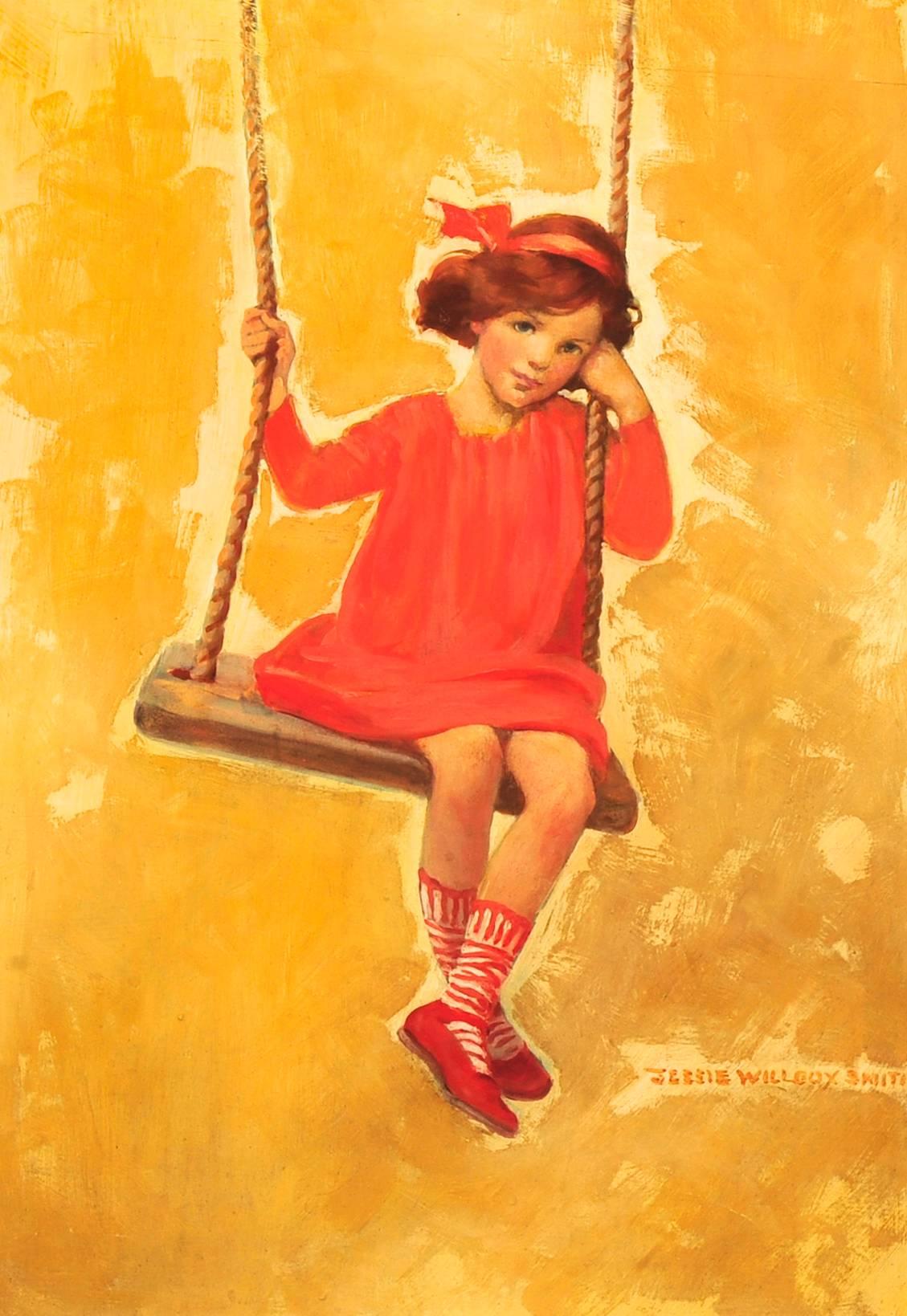 Girl on Swing, Good Housekeeping Magazine Cover - Painting by Jessie Willcox Smith