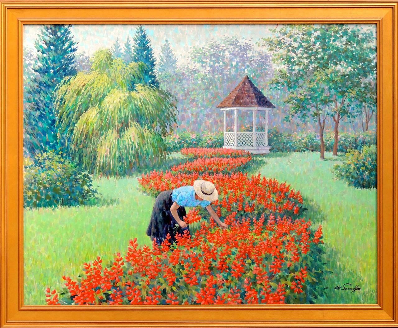Woman in Garden - Painting by Arthur Sarnoff