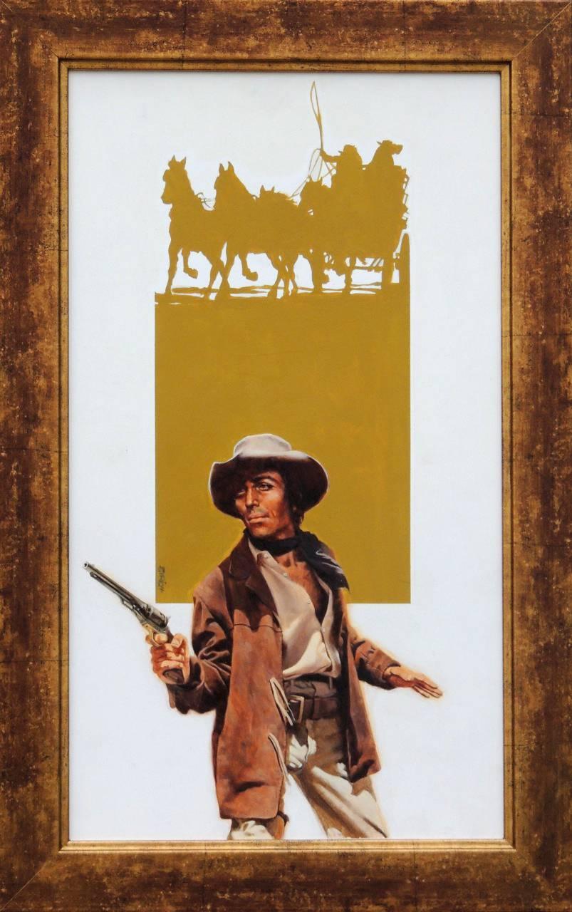 Cowboy on the Defense, Probable Paperback Cover - Painting by Enrich Torres