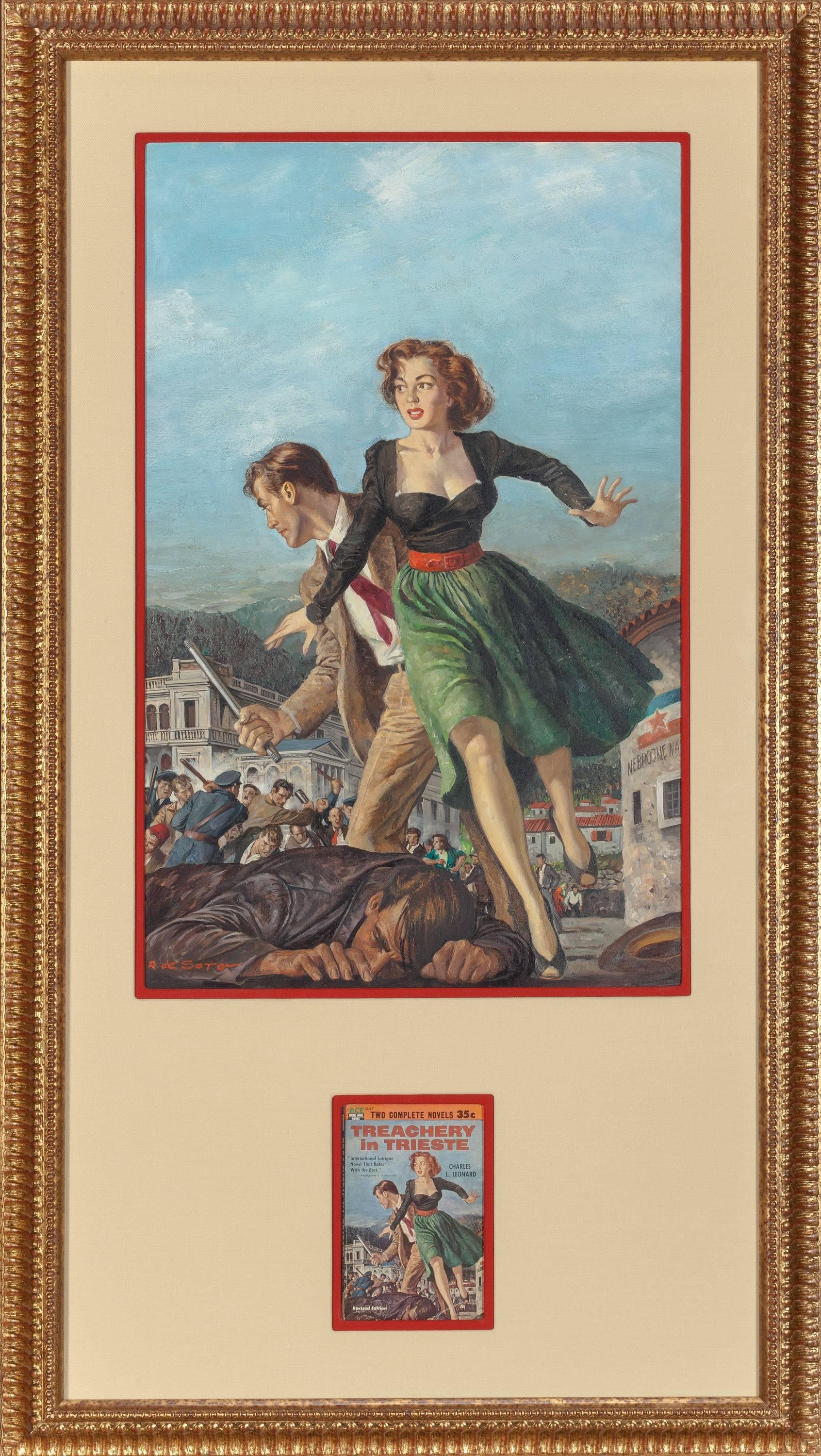 Treachery in Trieste, Paperback Cover - Painting by Rafael DeSoto