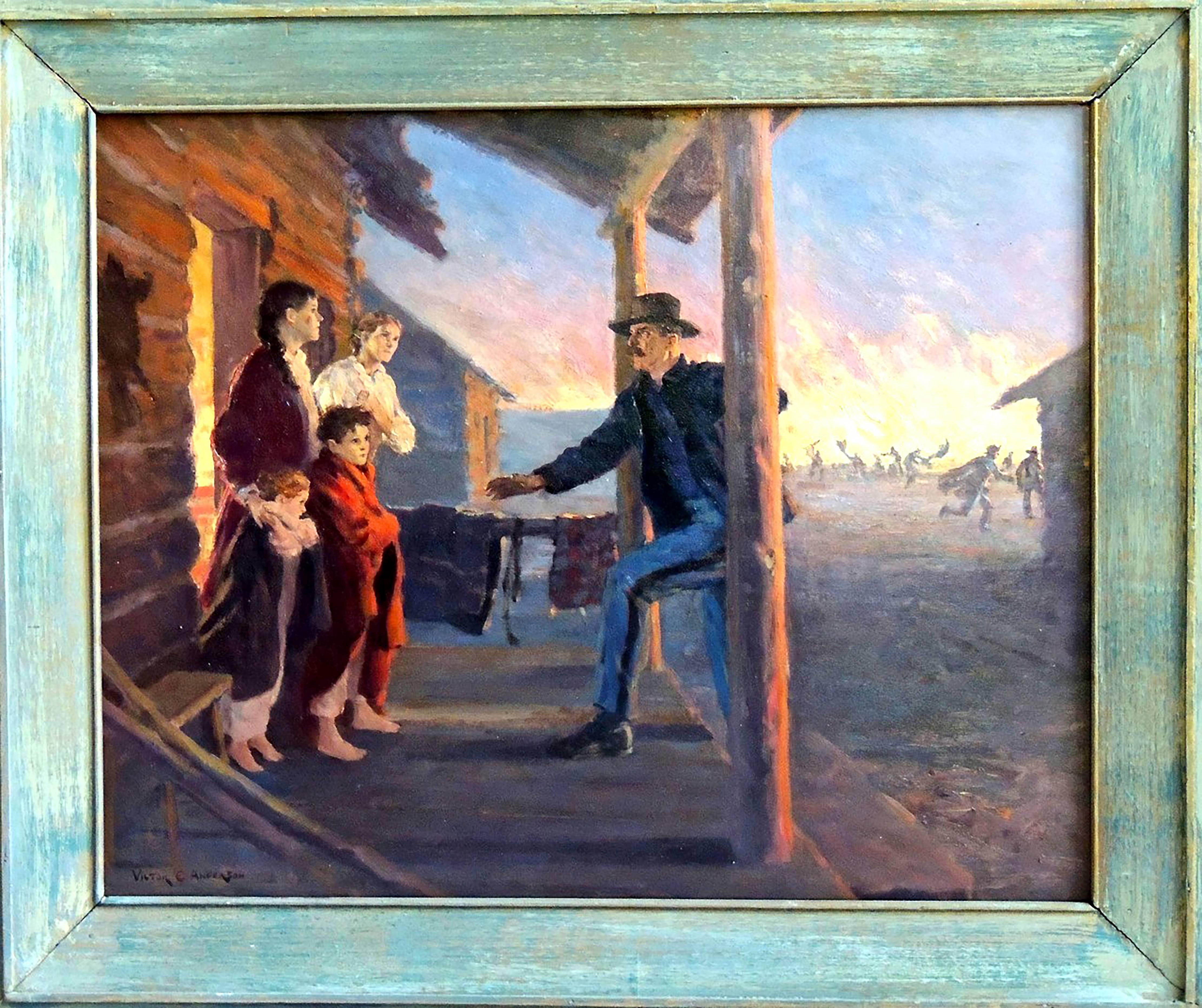 Kaminsims-Feuer – Painting von Victor Coleman Anderson