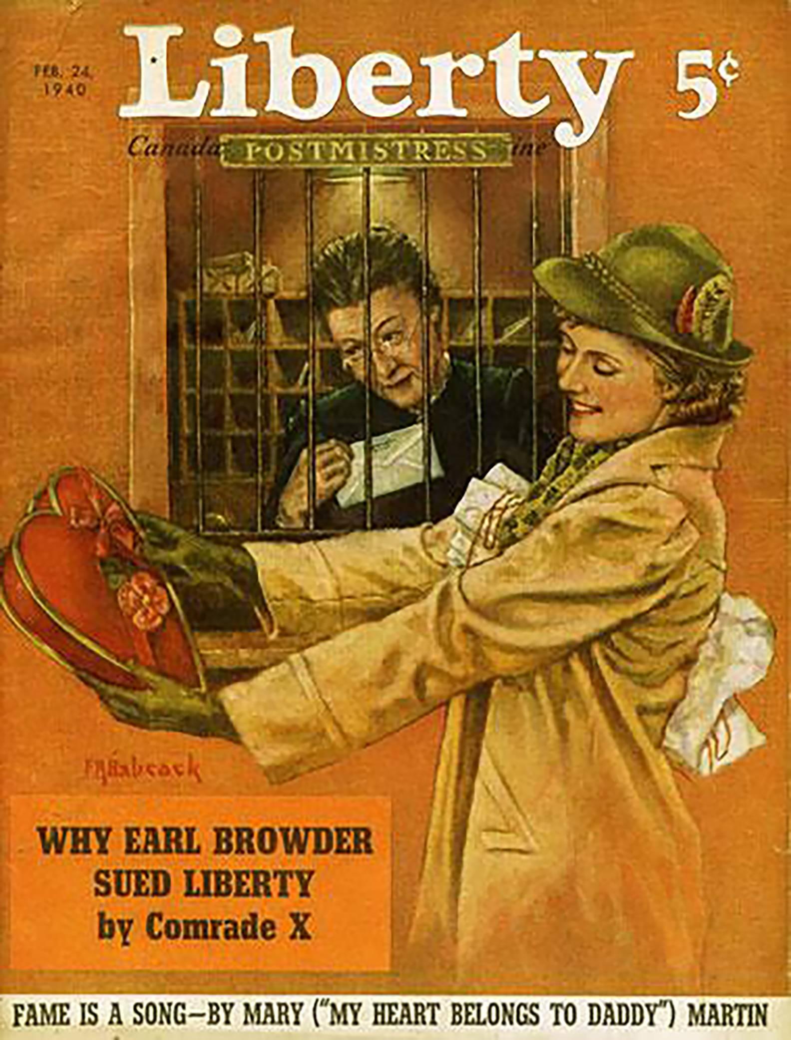 Frauen, die Schokoladenschachtel im Postamt empfangen, Liberty Magazine (Braun), Portrait Painting, von Babcock, Richard Fayerweather