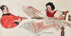 Donna che legge il giornale a un uomo in convalescenza