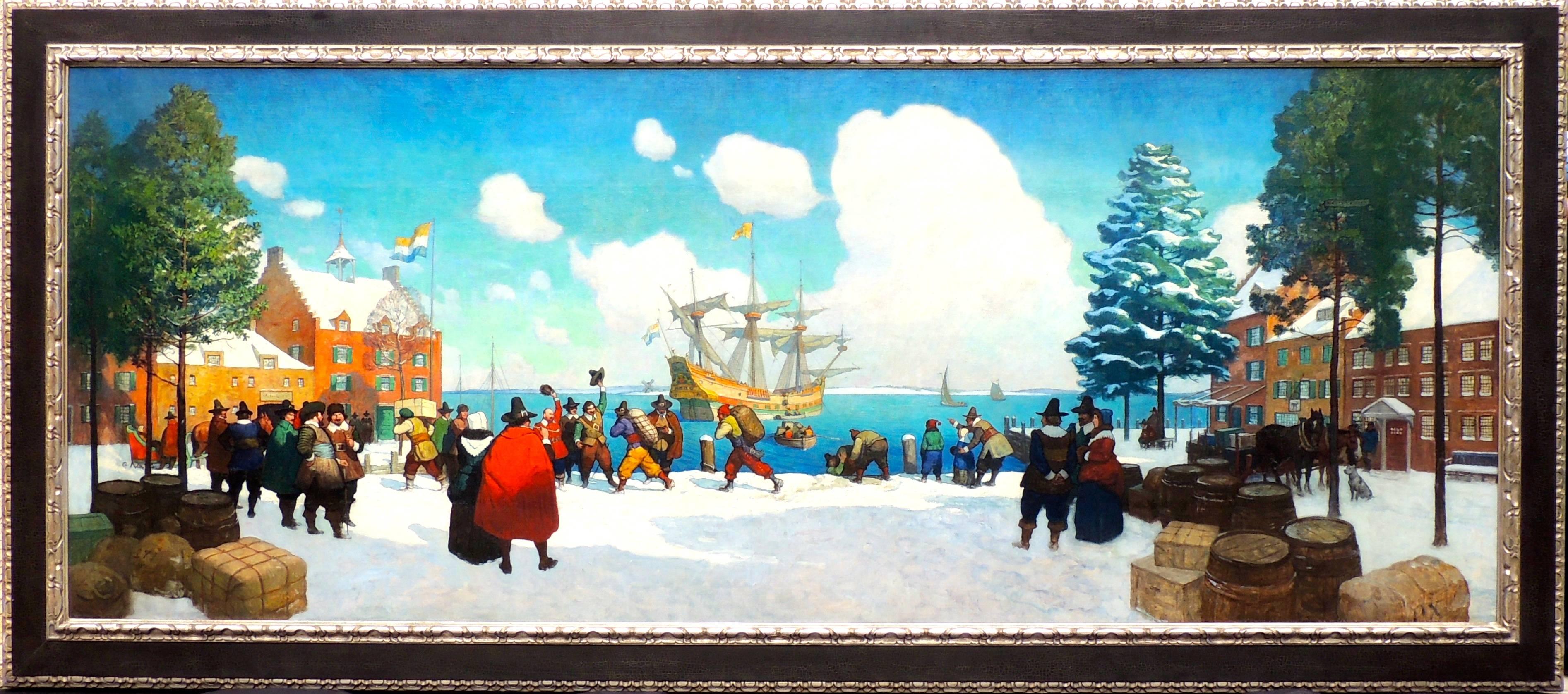 The Christmas Ship in Old New York - Painting by Newell Convers Wyeth