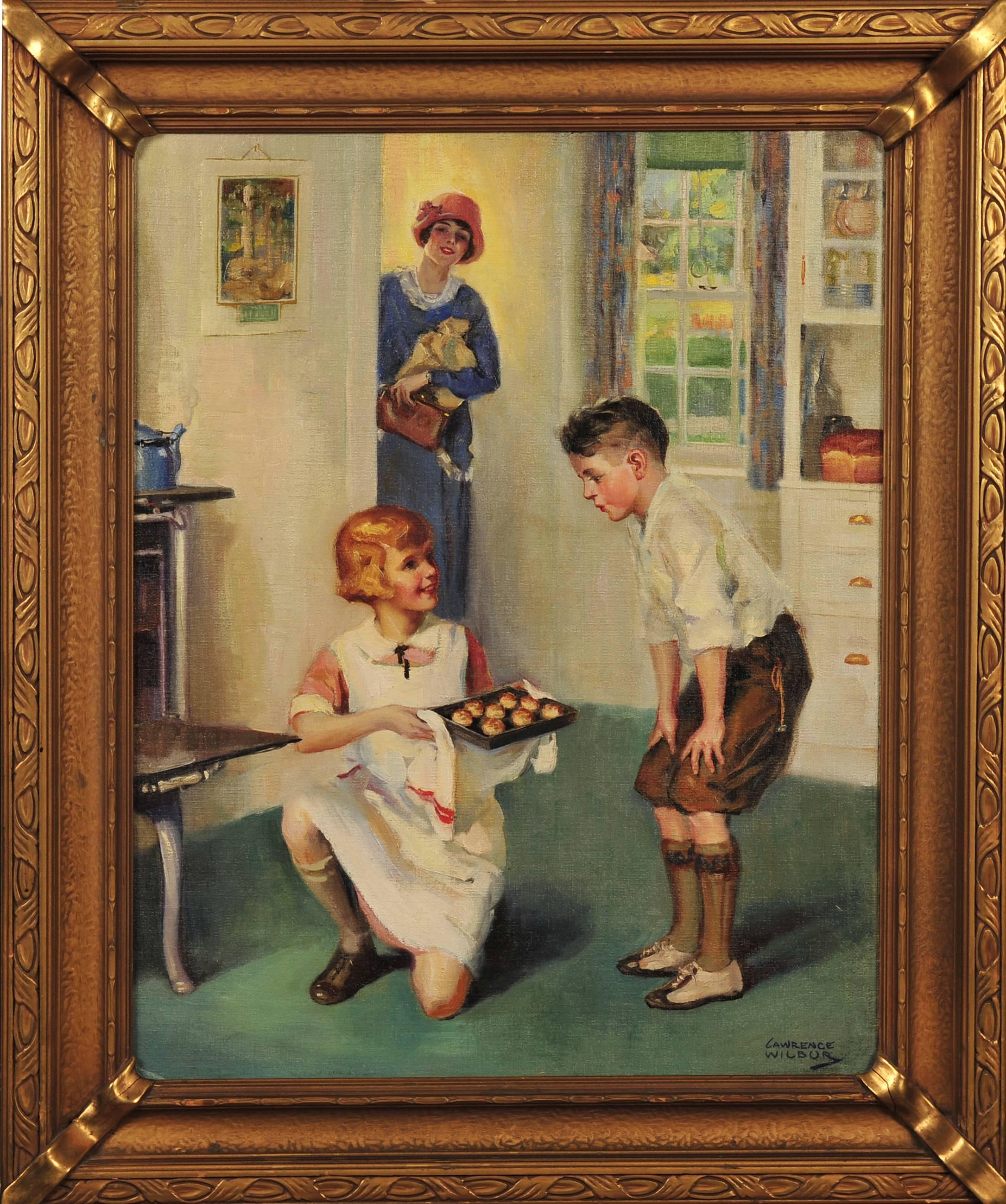 Ragazza che prepara i biscotti - Painting di Lawrence Wilbur