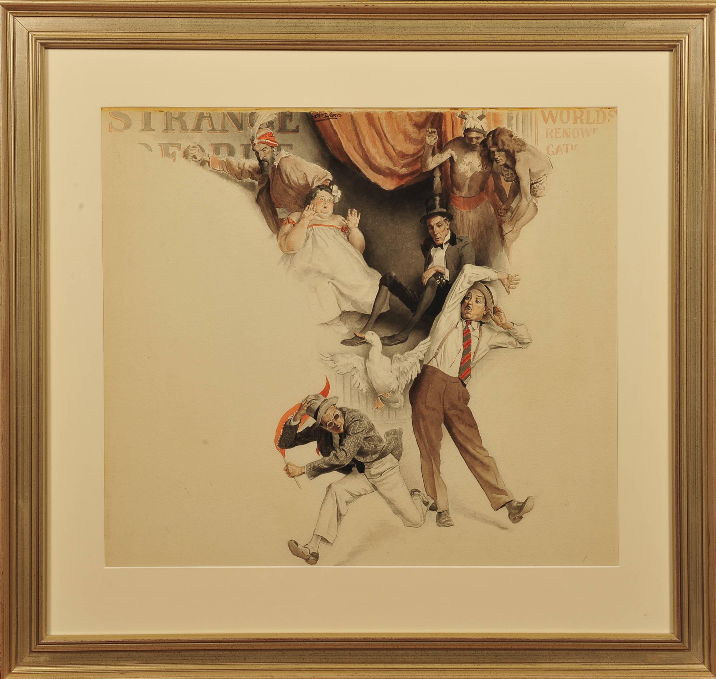 The Circus Freak Show - Painting by Edmund Ward
