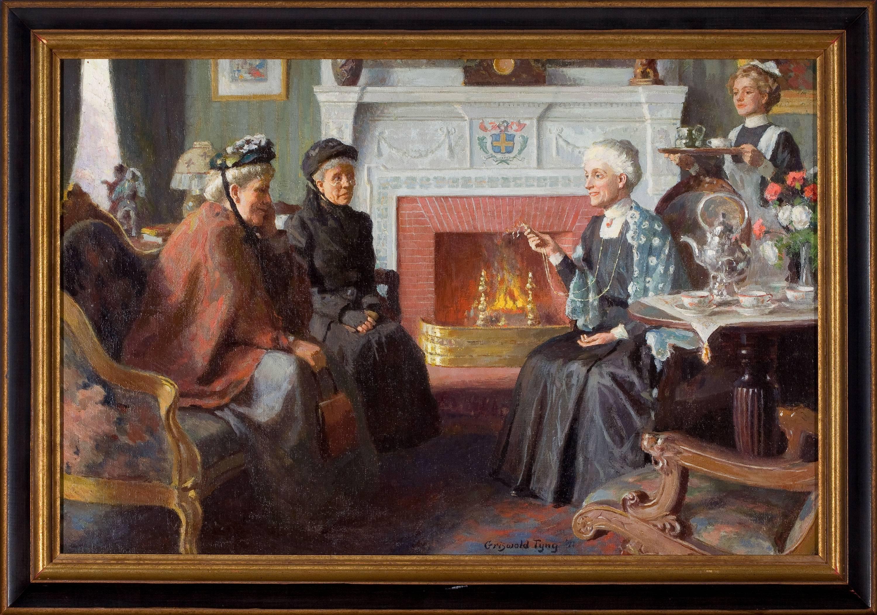 Szene im Wohnzimmer – Painting von Griswold Tyng