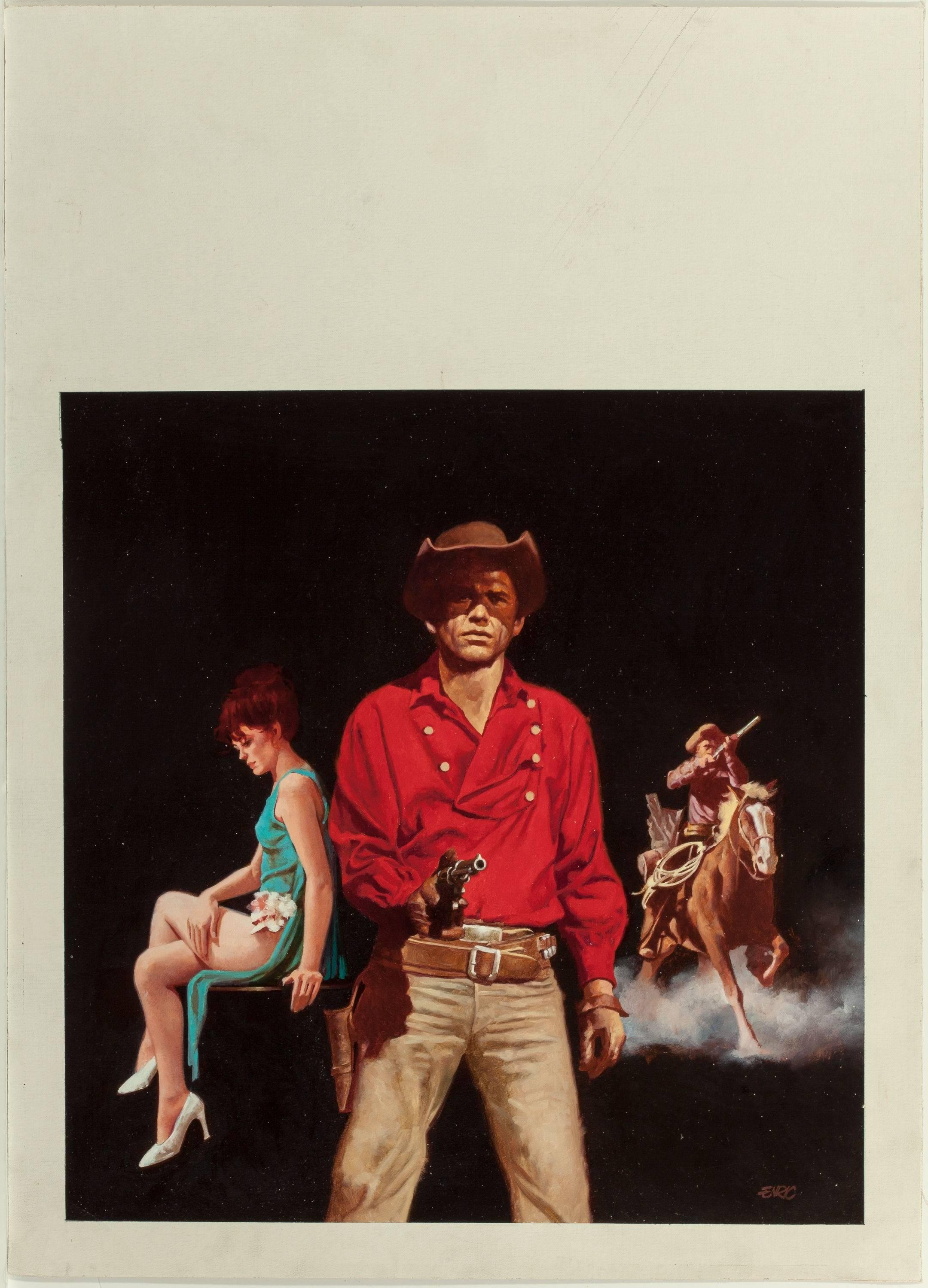 Cowboy Love Story, Paperback Cover - Painting by Enrich Torres