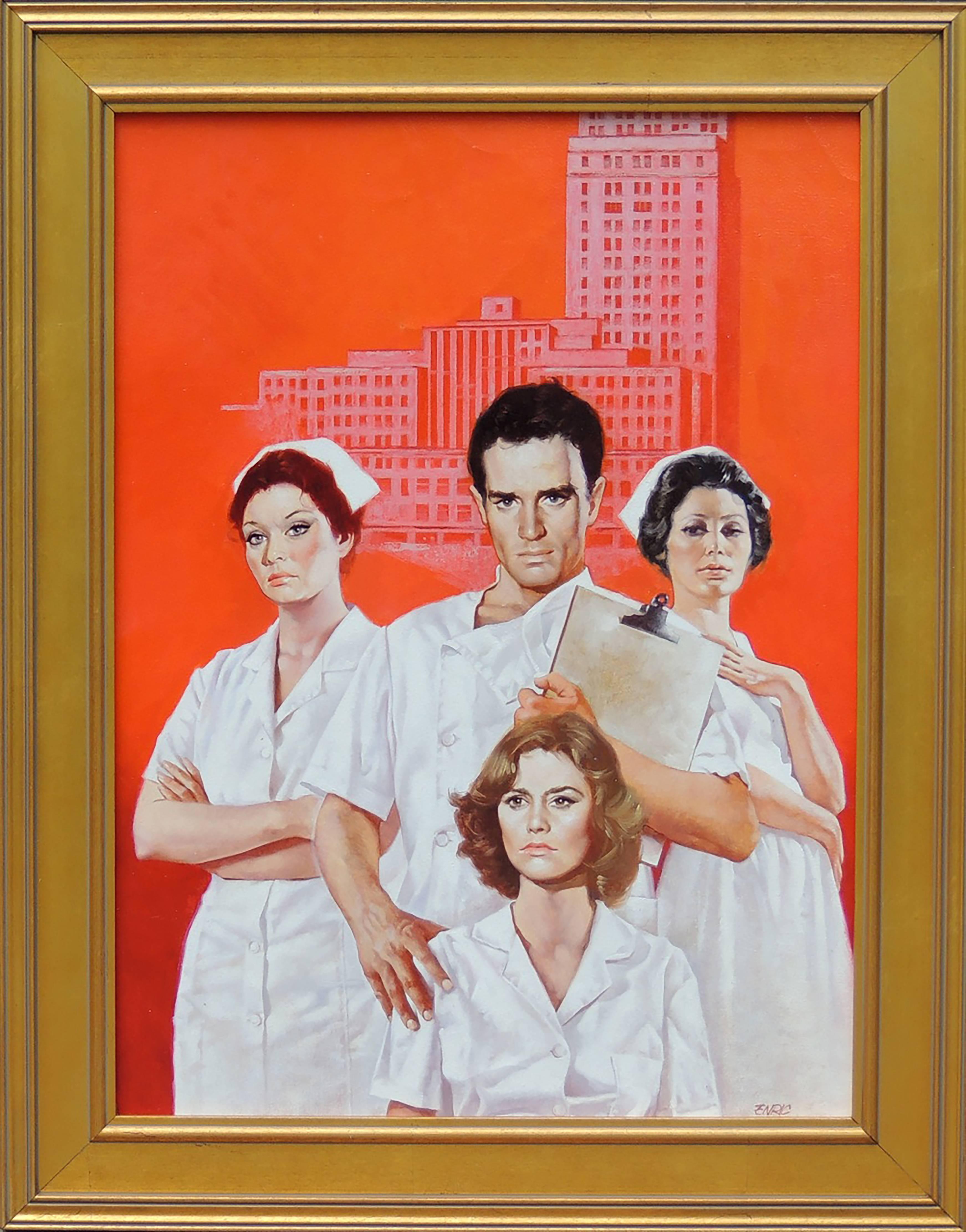 Nurses, Literary Guild, Paperback Cover - Painting by Enrich Torres