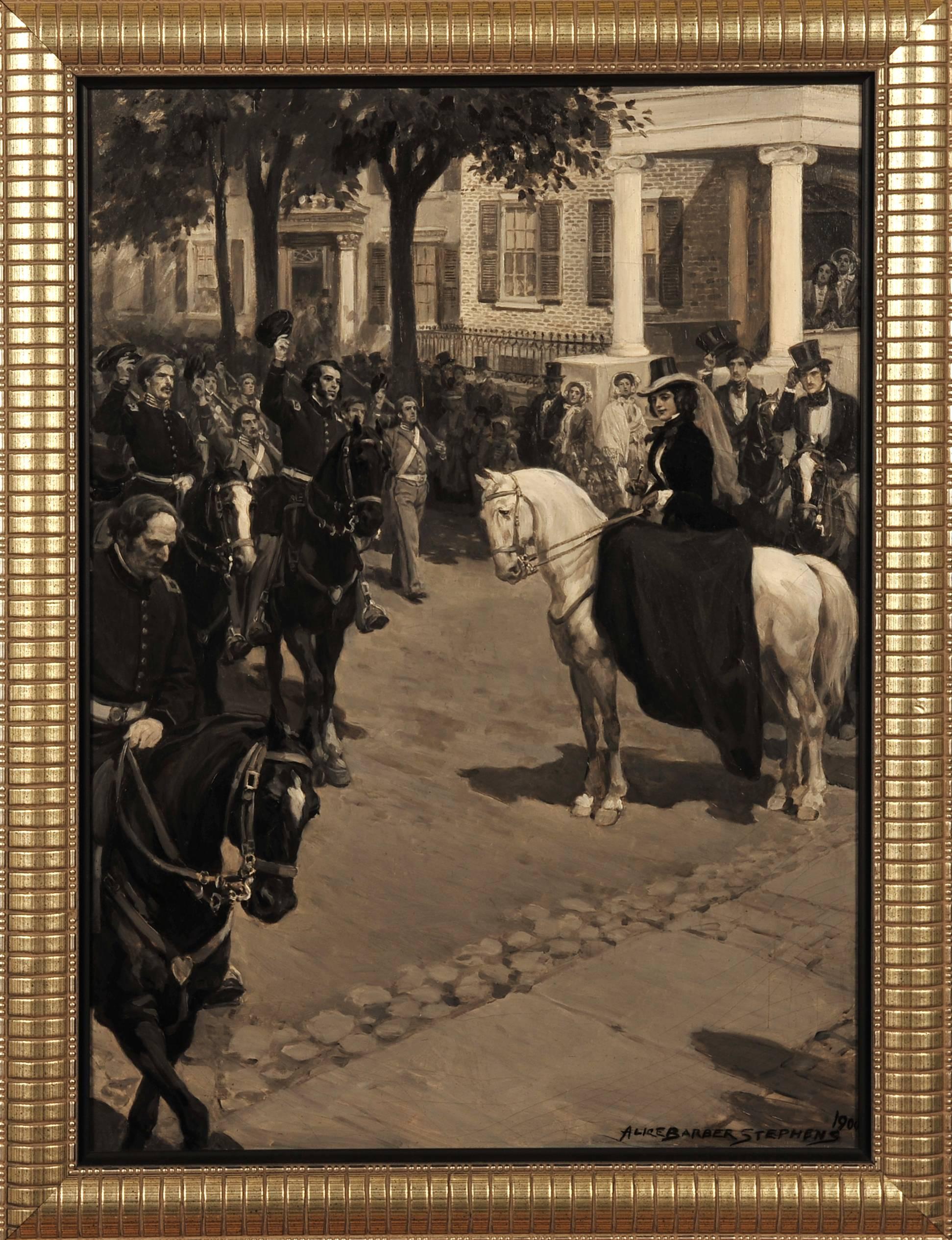 Story Illustration, Woman on White Horse - Painting by Alice Barber Stephens