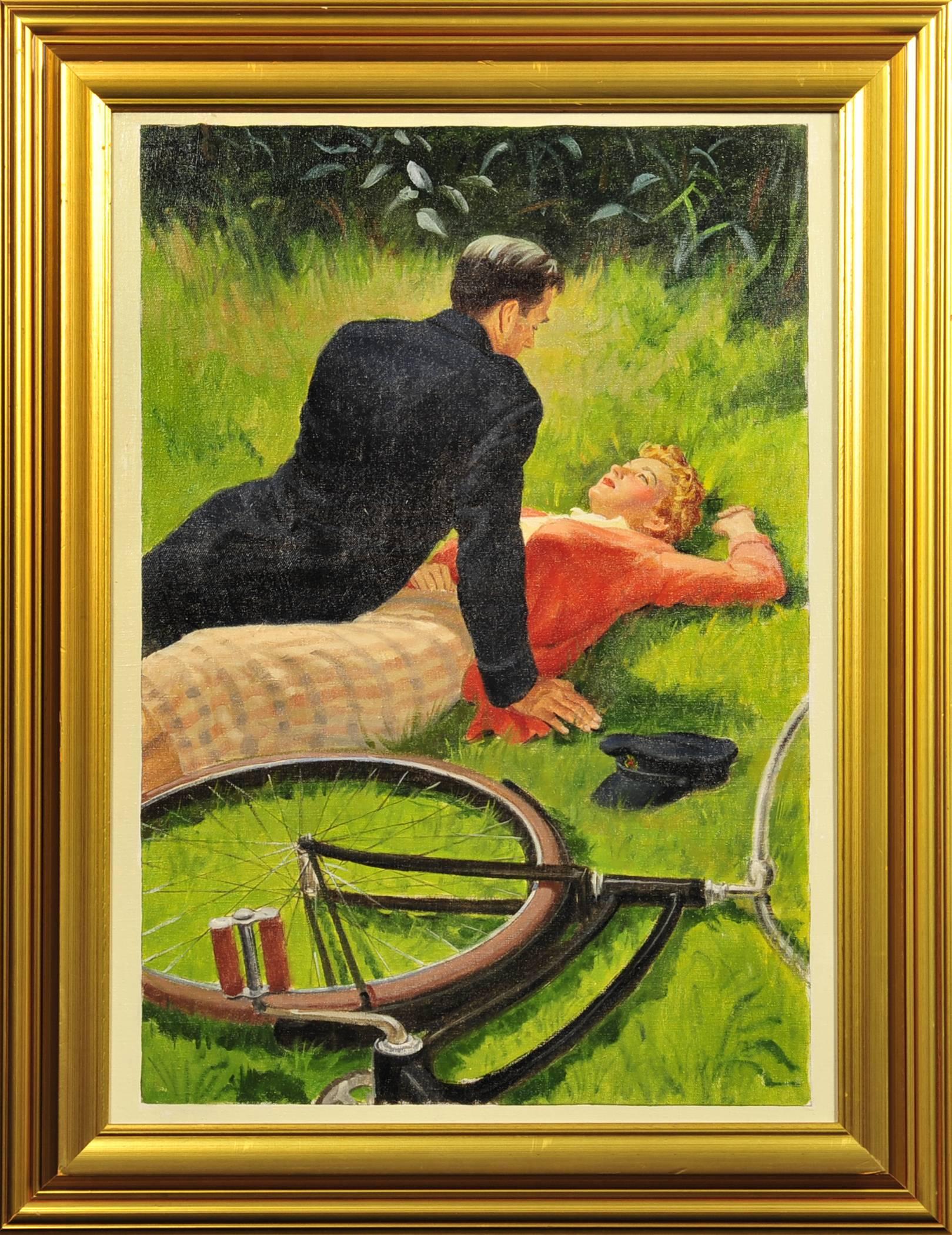 Bicycle Romance - Painting by Unknown