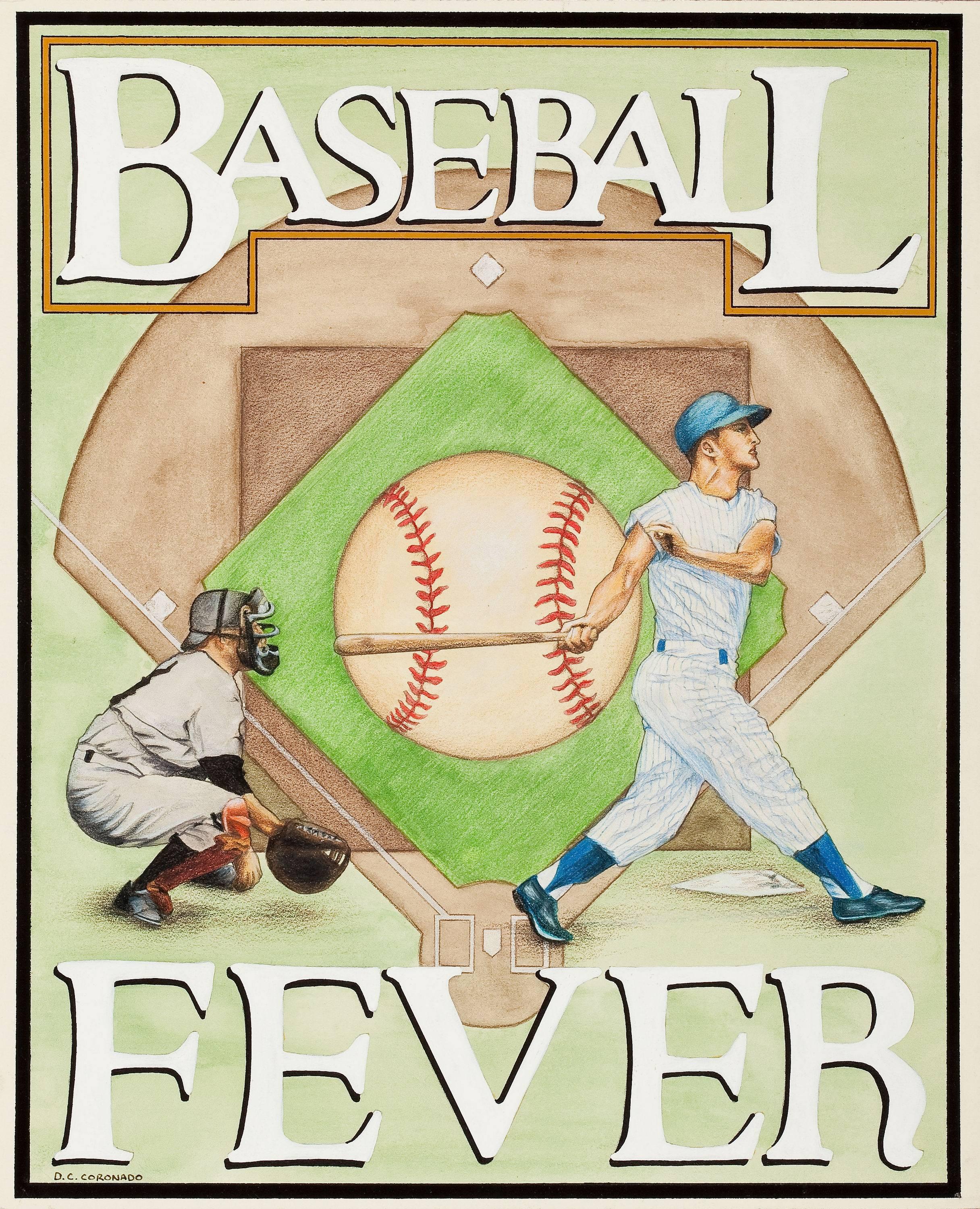 Group of Four: Baseball Themed Illustrations - Painting by Unknown