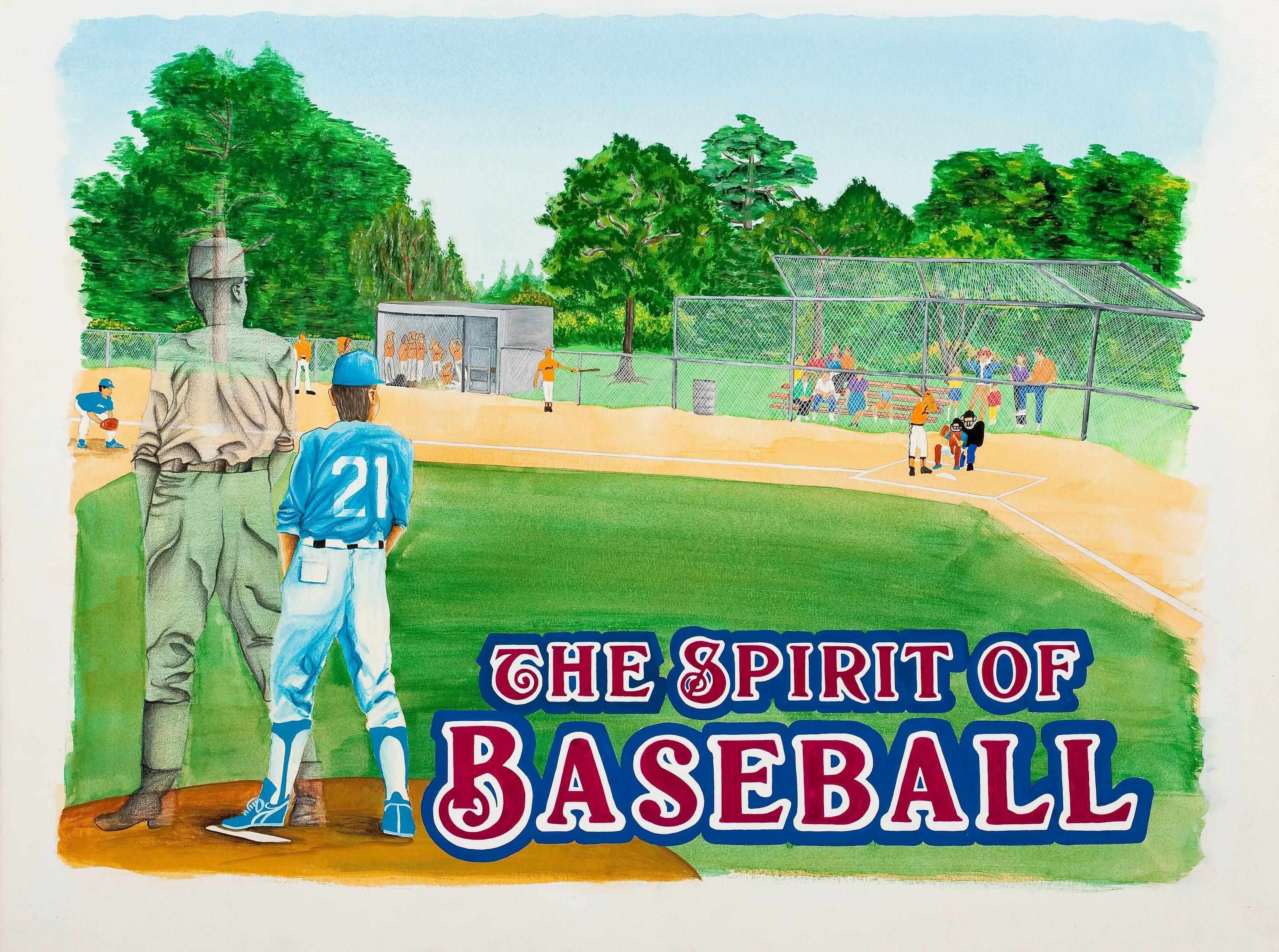 Group of Four: Baseball Themed Illustrations - Gray Figurative Painting by Unknown