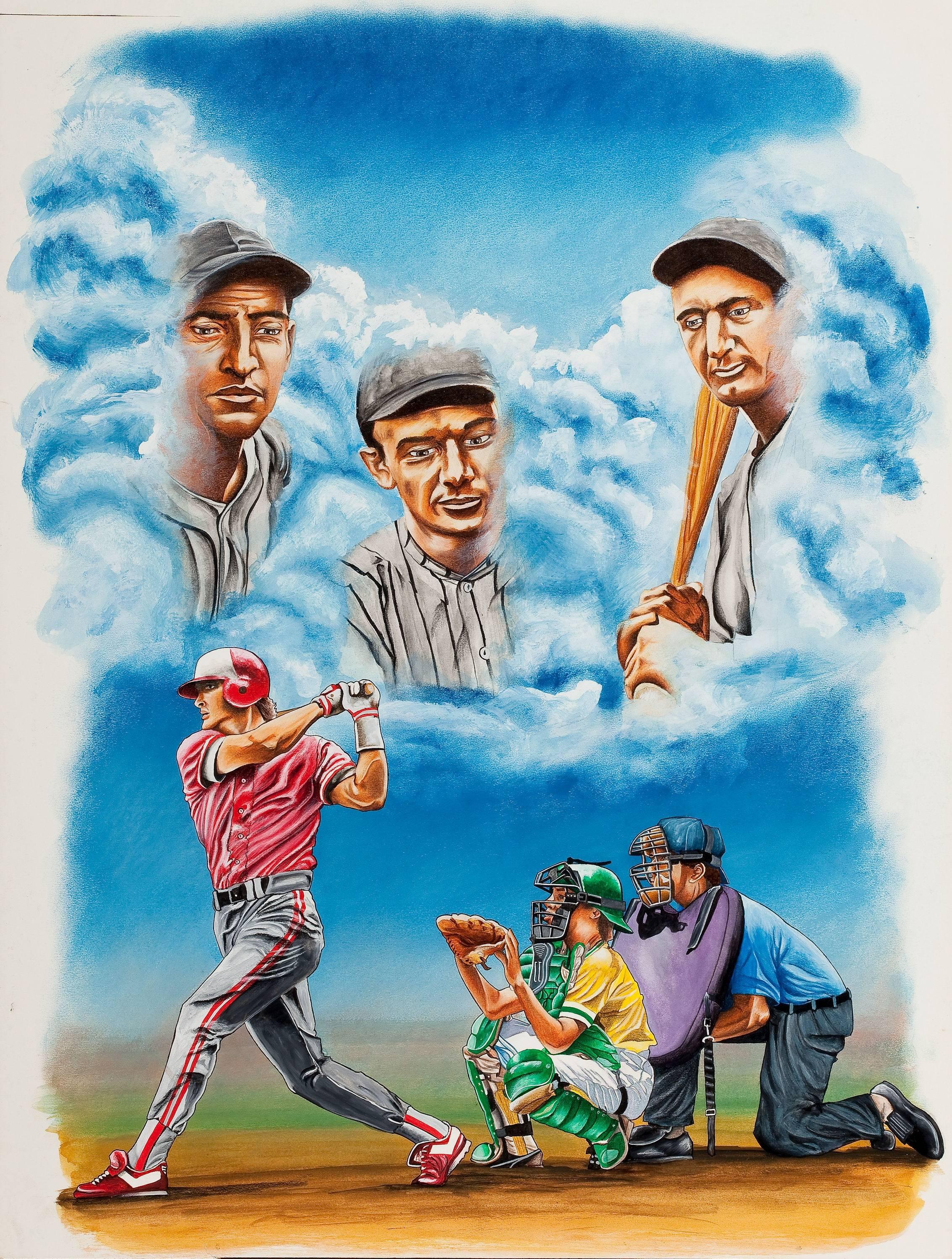 Medium: Watercolor, Gouache & Charcoal on Board
Date: 1950s
Dimensions: Various Sizes
Signature: Unsigned
Contact for exact dimensions. 

AMERICAN ARTIST (20th Century)
Group of four: baseball themed illustrations
