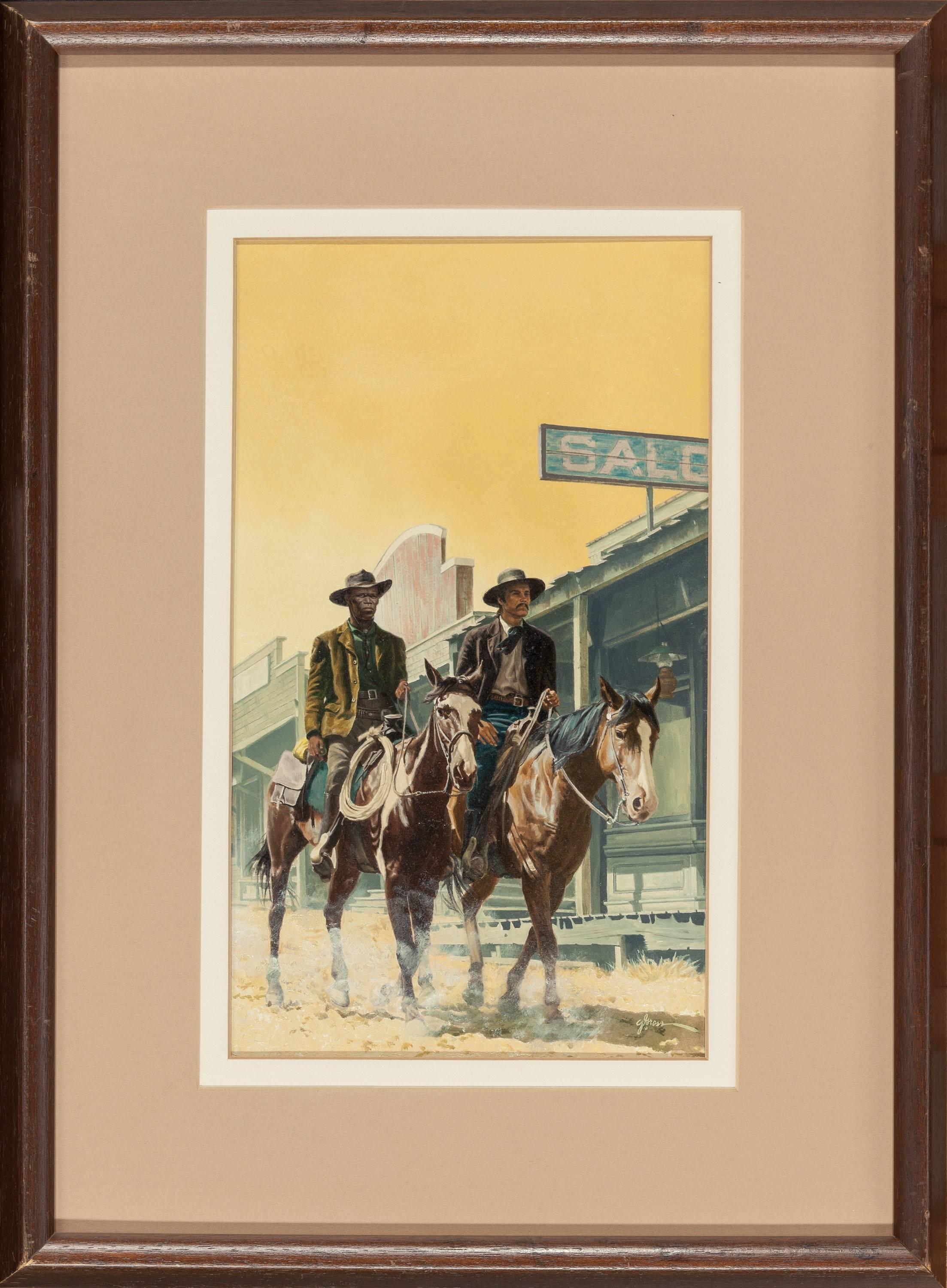 Two Men on Horseback, Probable Book Cover - Painting by George Gross