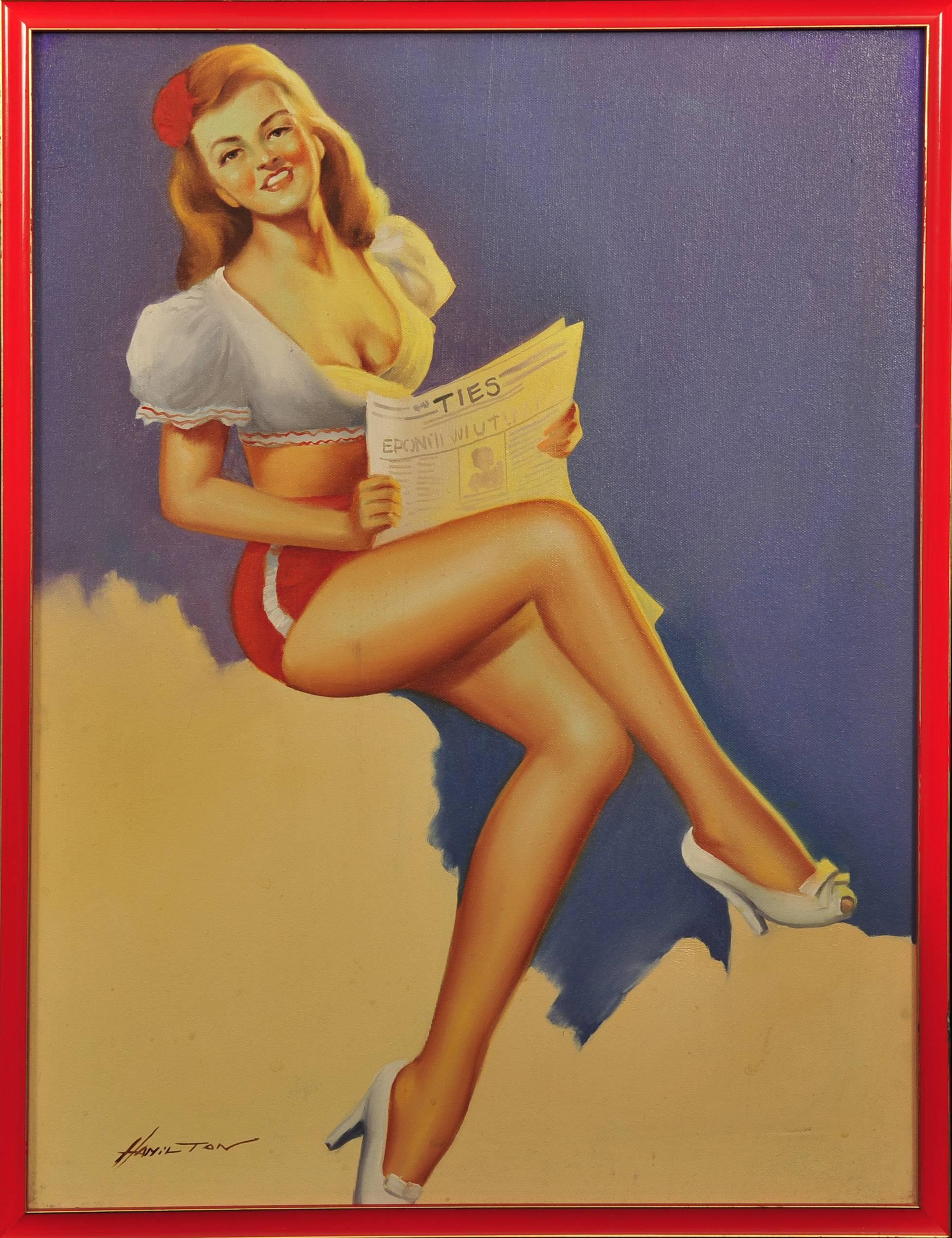 Pin-up Calendar Illustration - Painting by Unknown