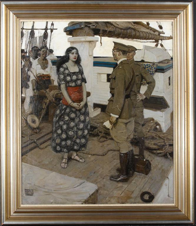 Never the Twain Shall Meet, Cosmopolitan Illustration - Painting by Dean Cornwell
