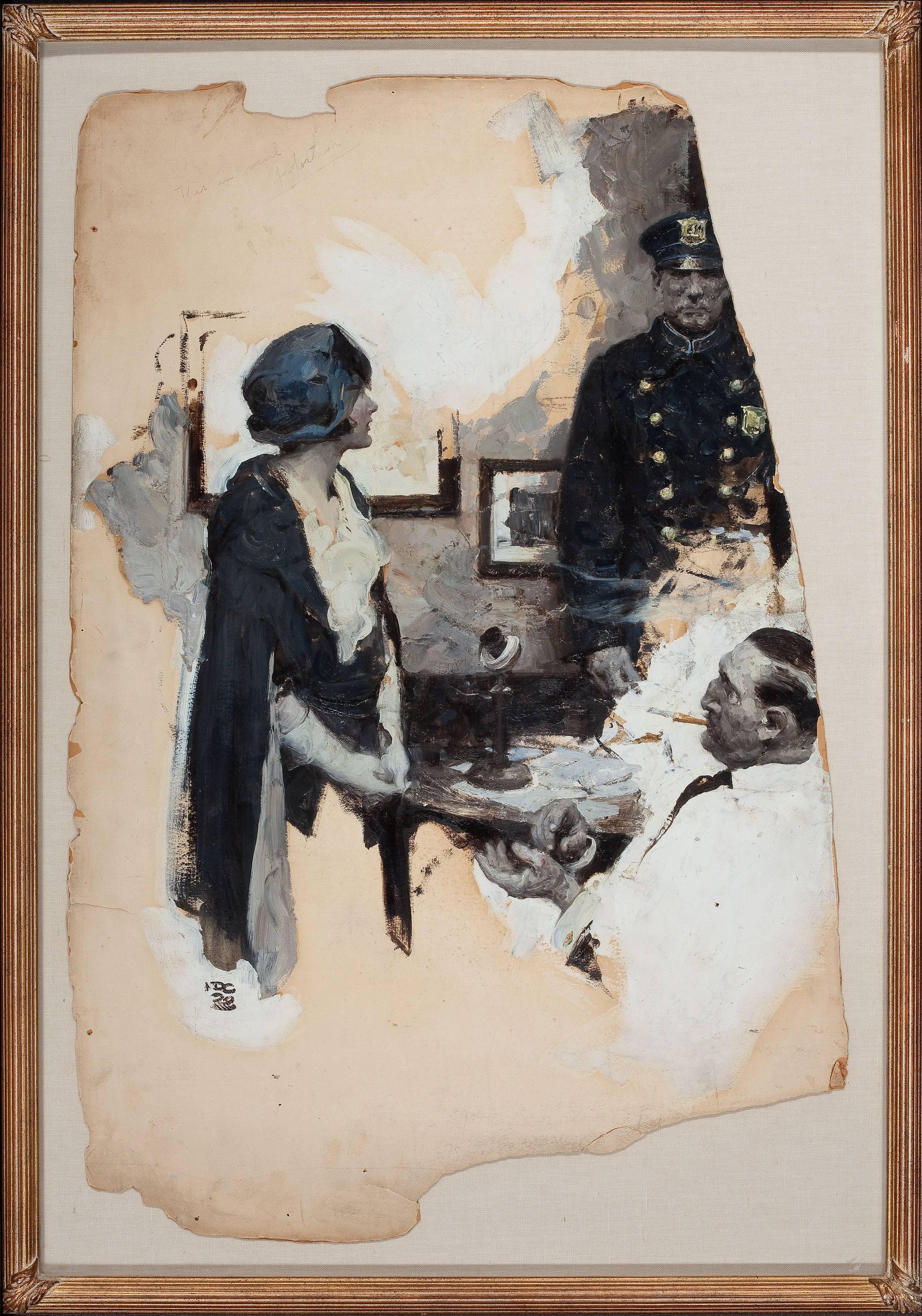 Al distretto, illustrazione della storia - Painting di Dean Cornwell