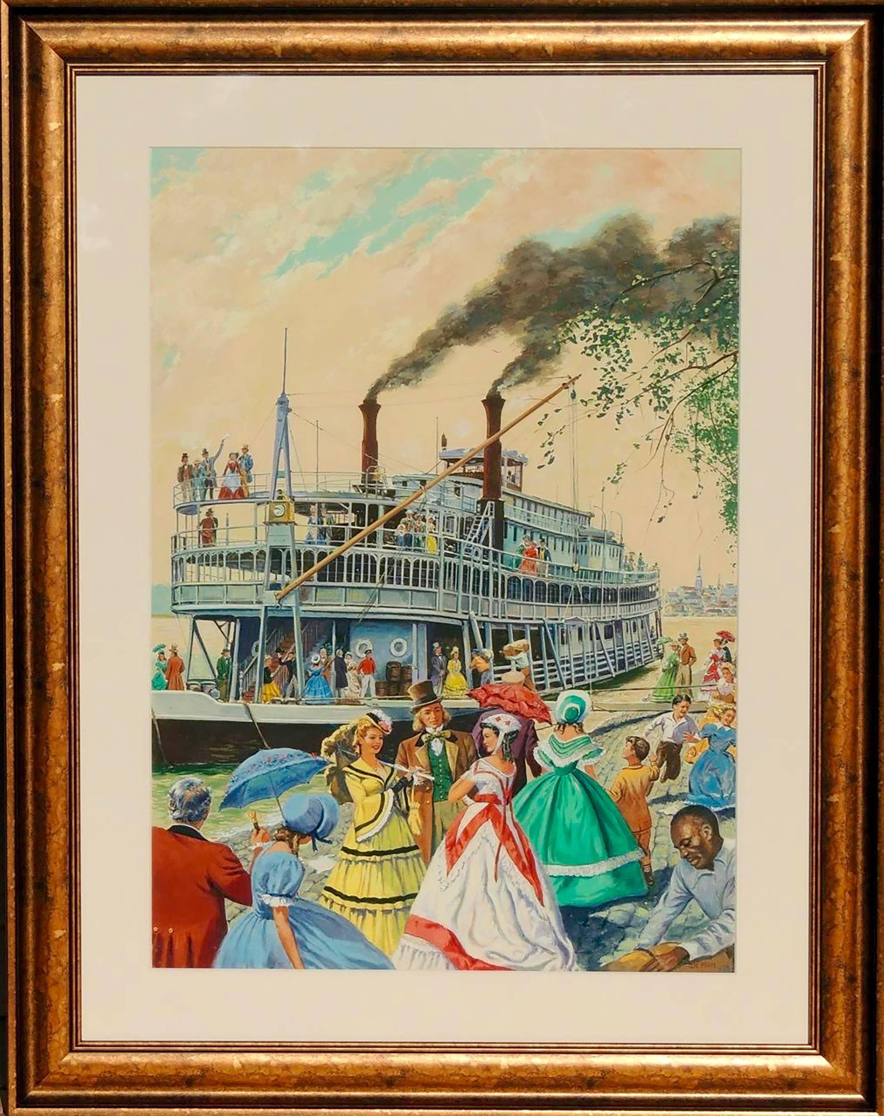 Riverboat Scene - Painting by Arthur De Kuh