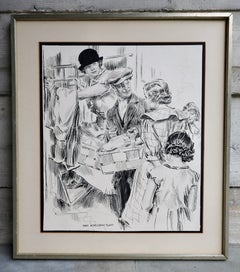“When the train came along, Ma and Pa got aboard” Magazine story illustration
