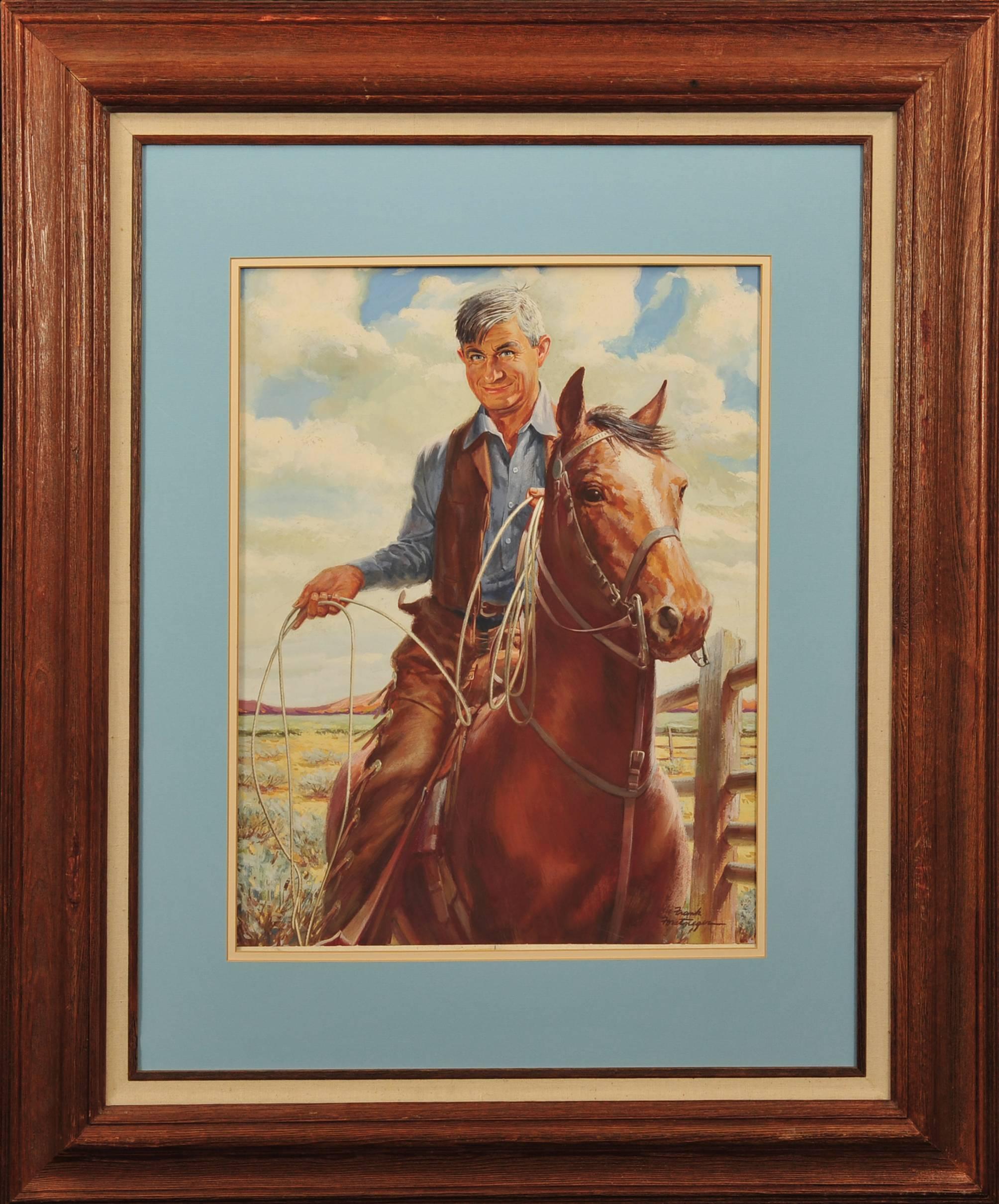 Will Rogers on a Horse, Calendar Illustration - Painting by Unknown