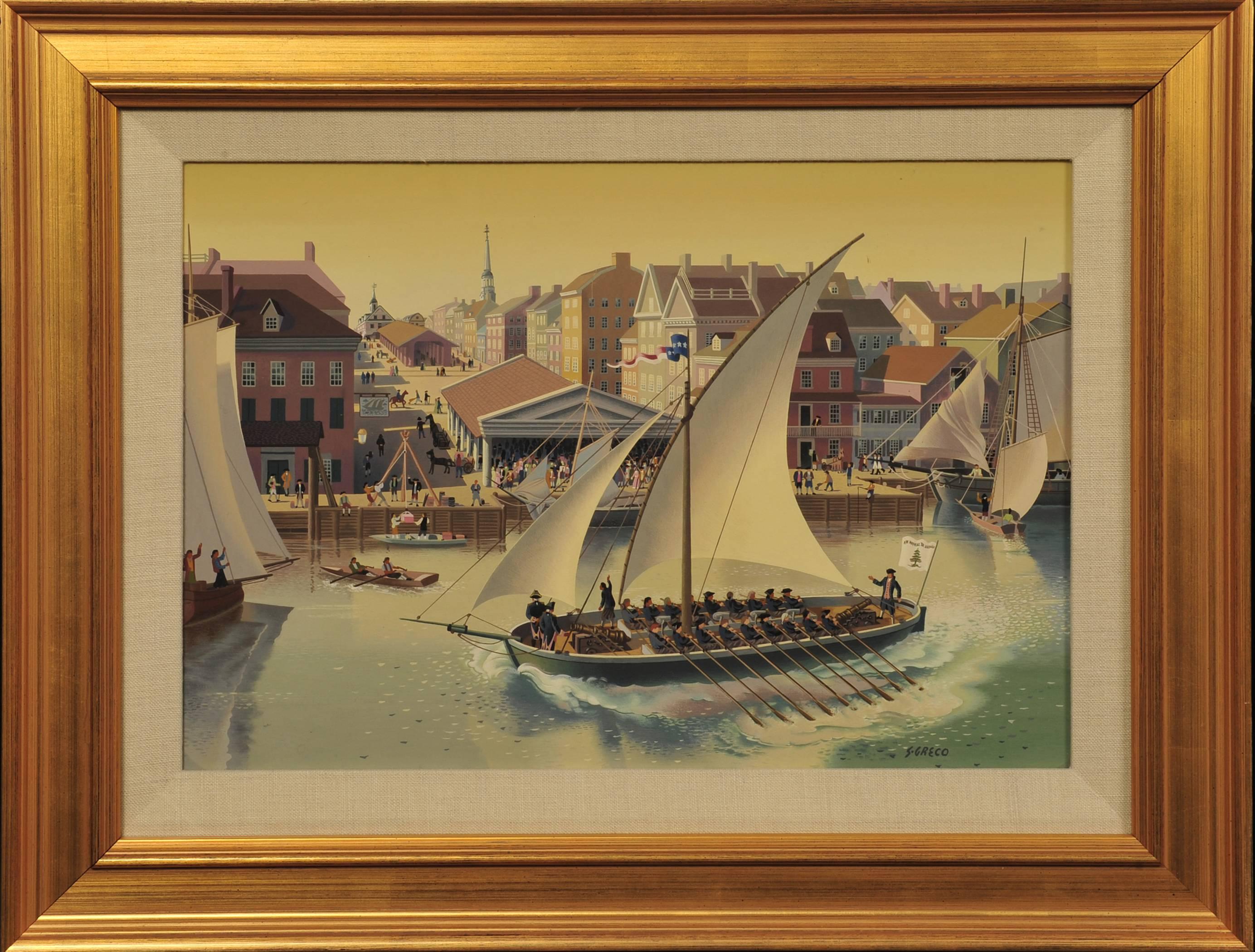 Harbor Scene - Painting by Simon Greco