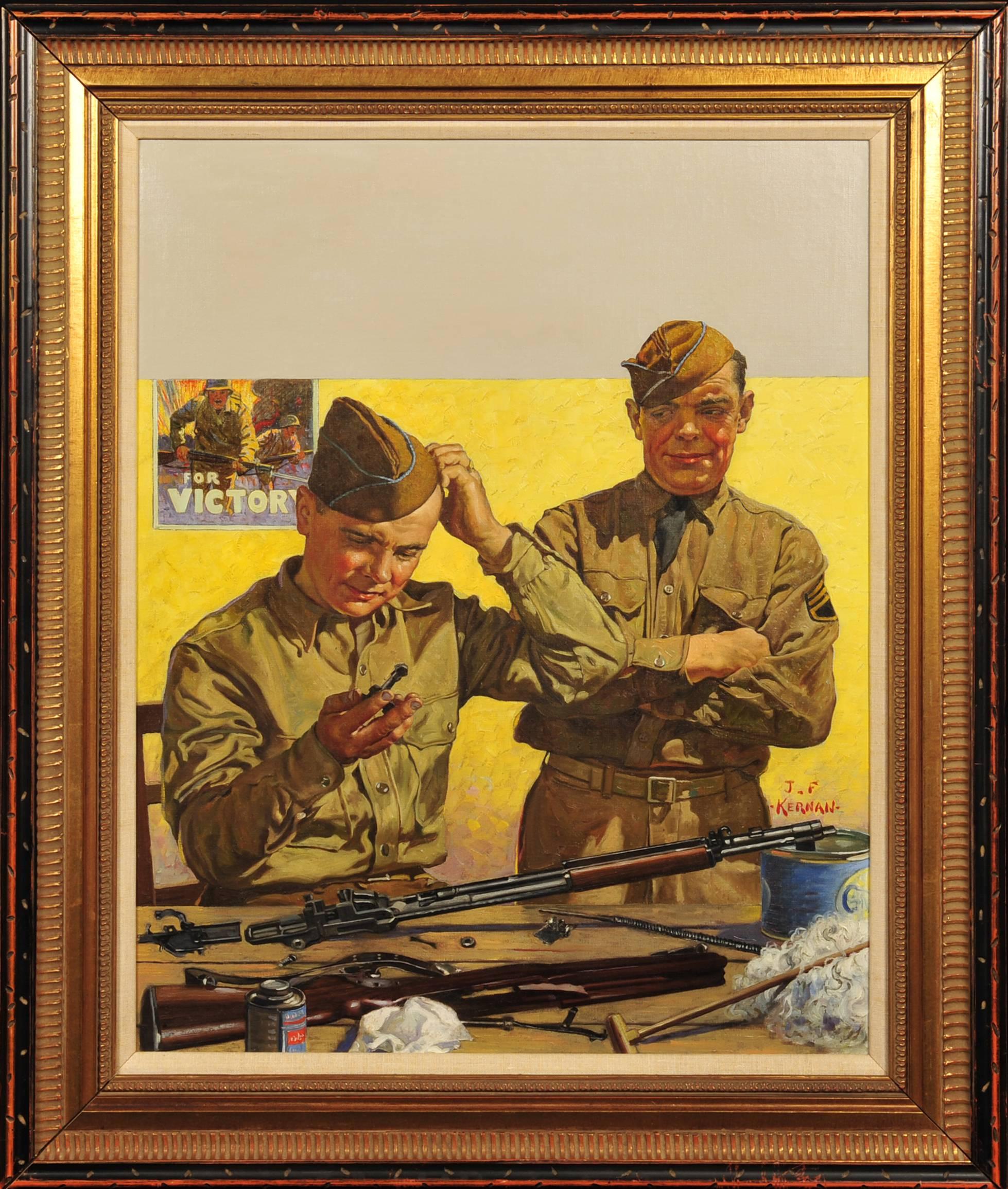 Soldier Trying to Reassemble, Outdoor Life Magazine Cover - Painting by Joseph Francis Kernan