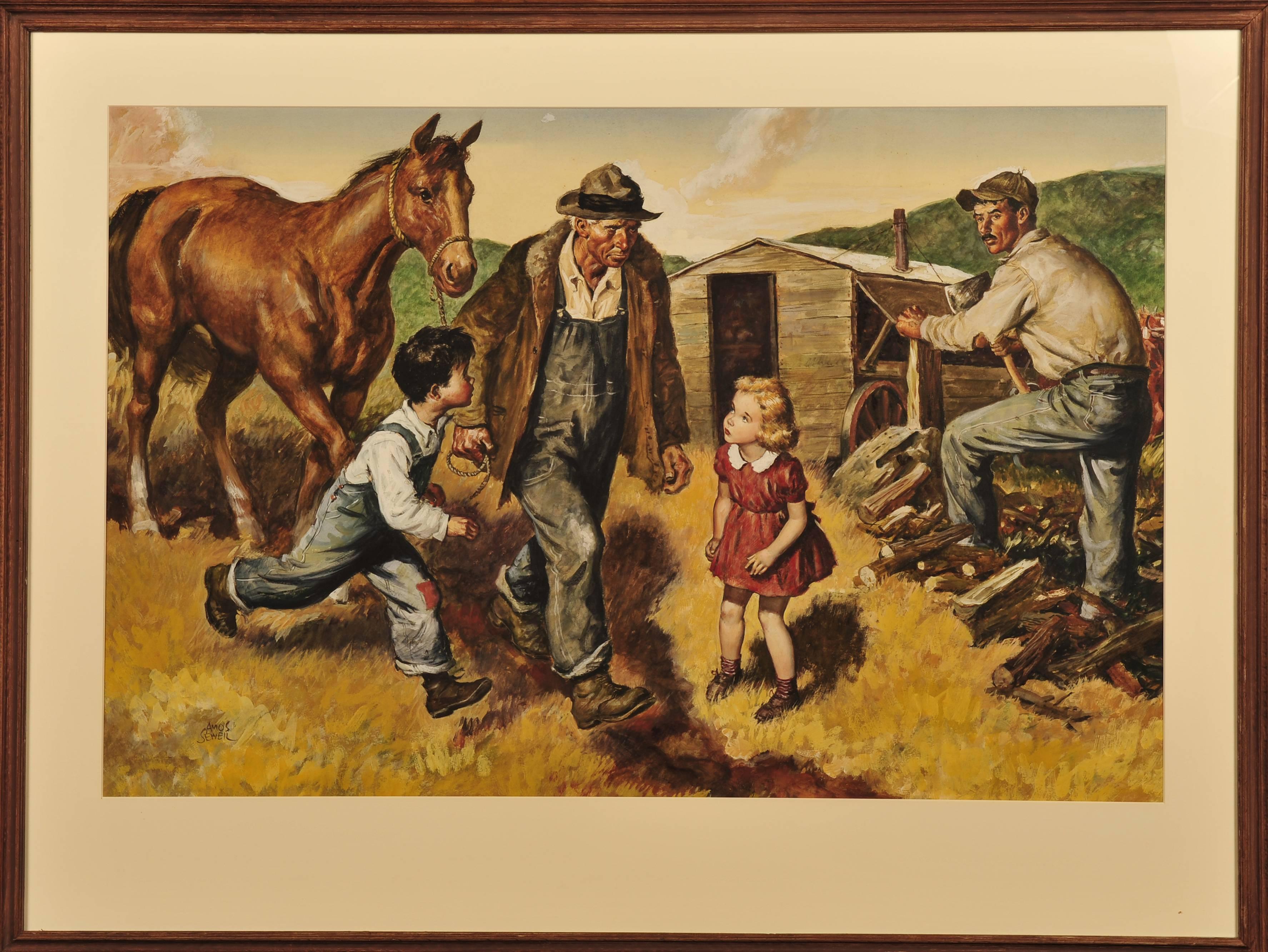 Man Leading Horse - Painting by Amos Sewell