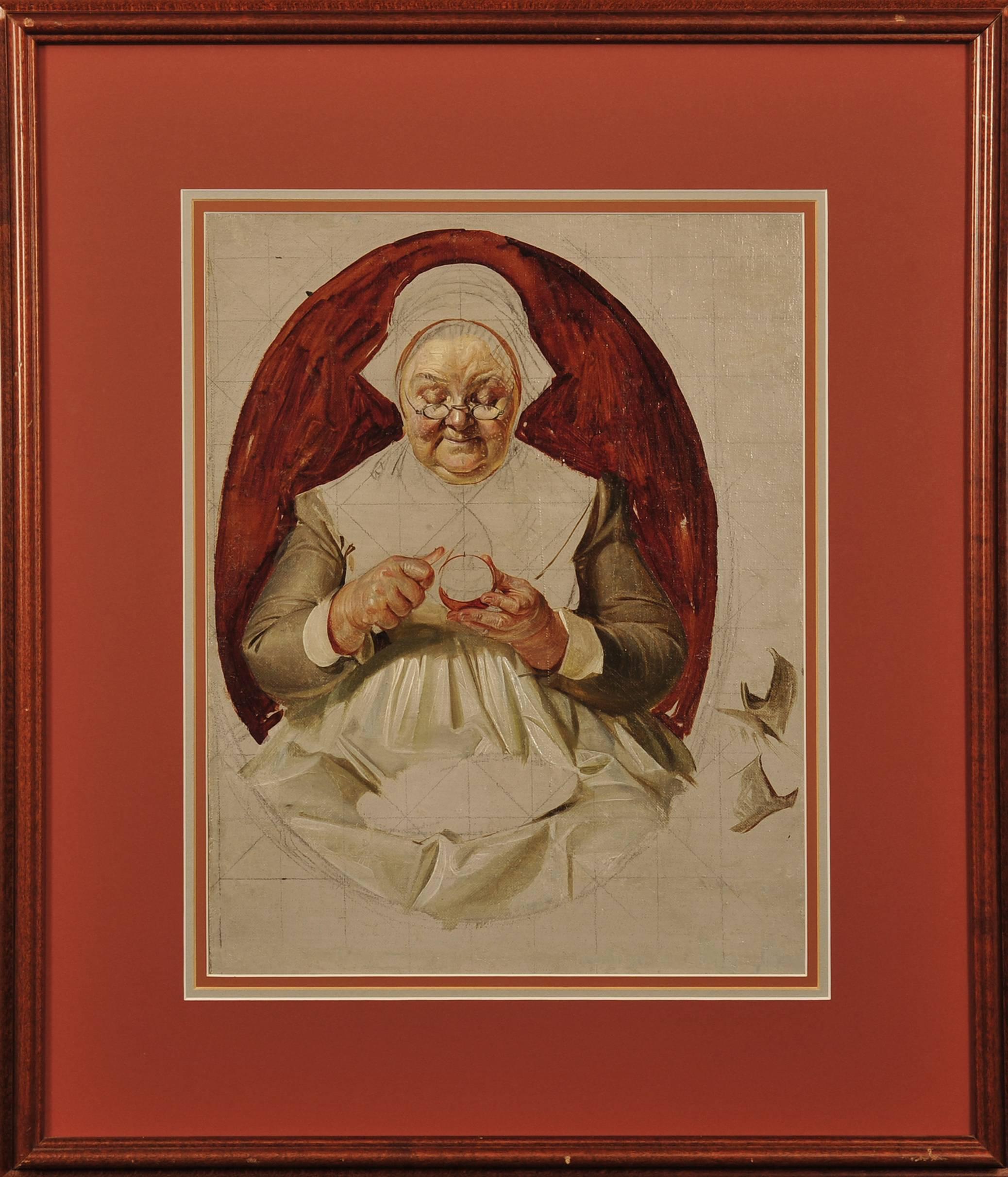 Studio per la copertina del Saturday Evening Post, Sbucciando le mele - Painting di Joseph Christian Leyendecker