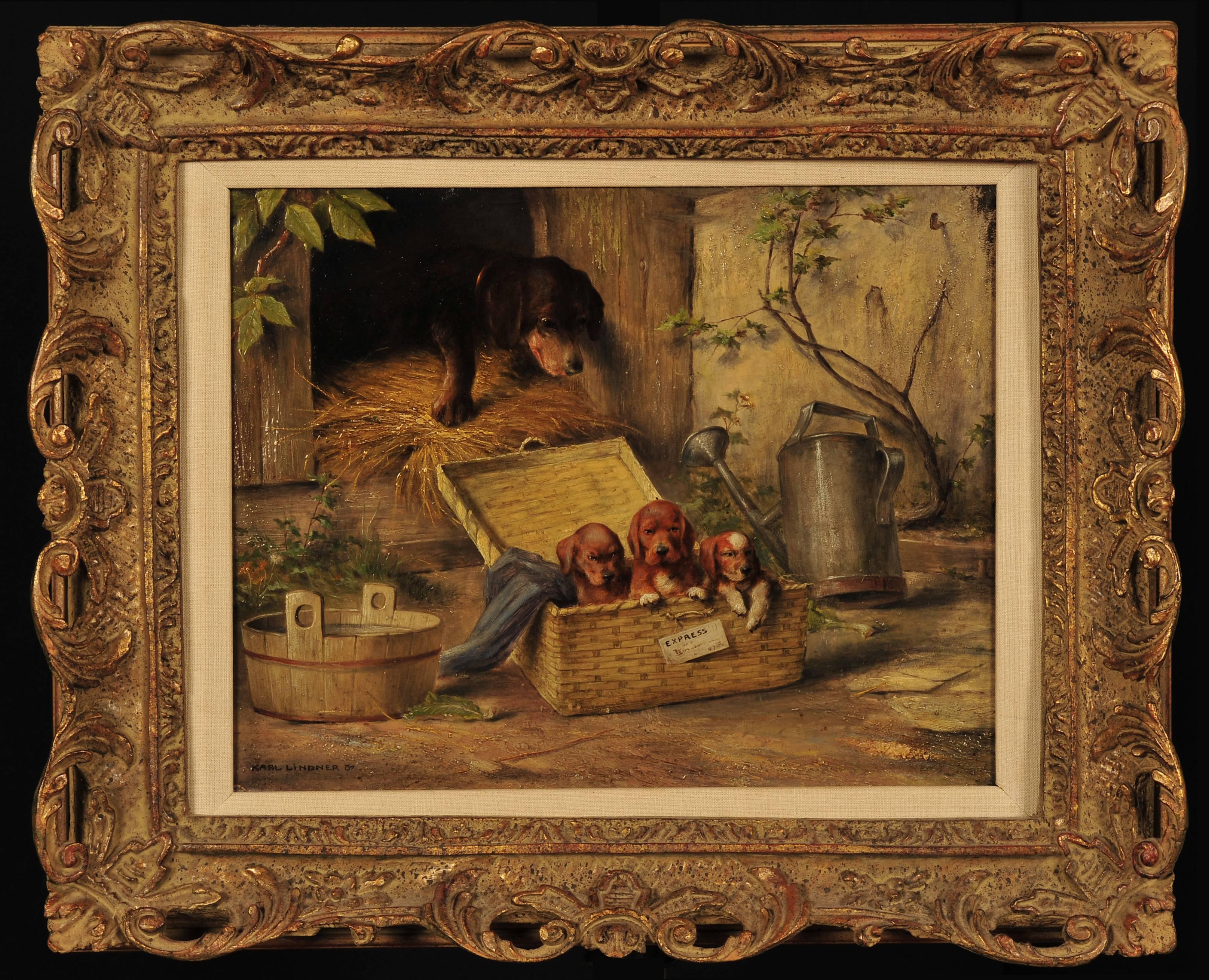 Three in Basket - Painting by Karl Lindner (b.1871)