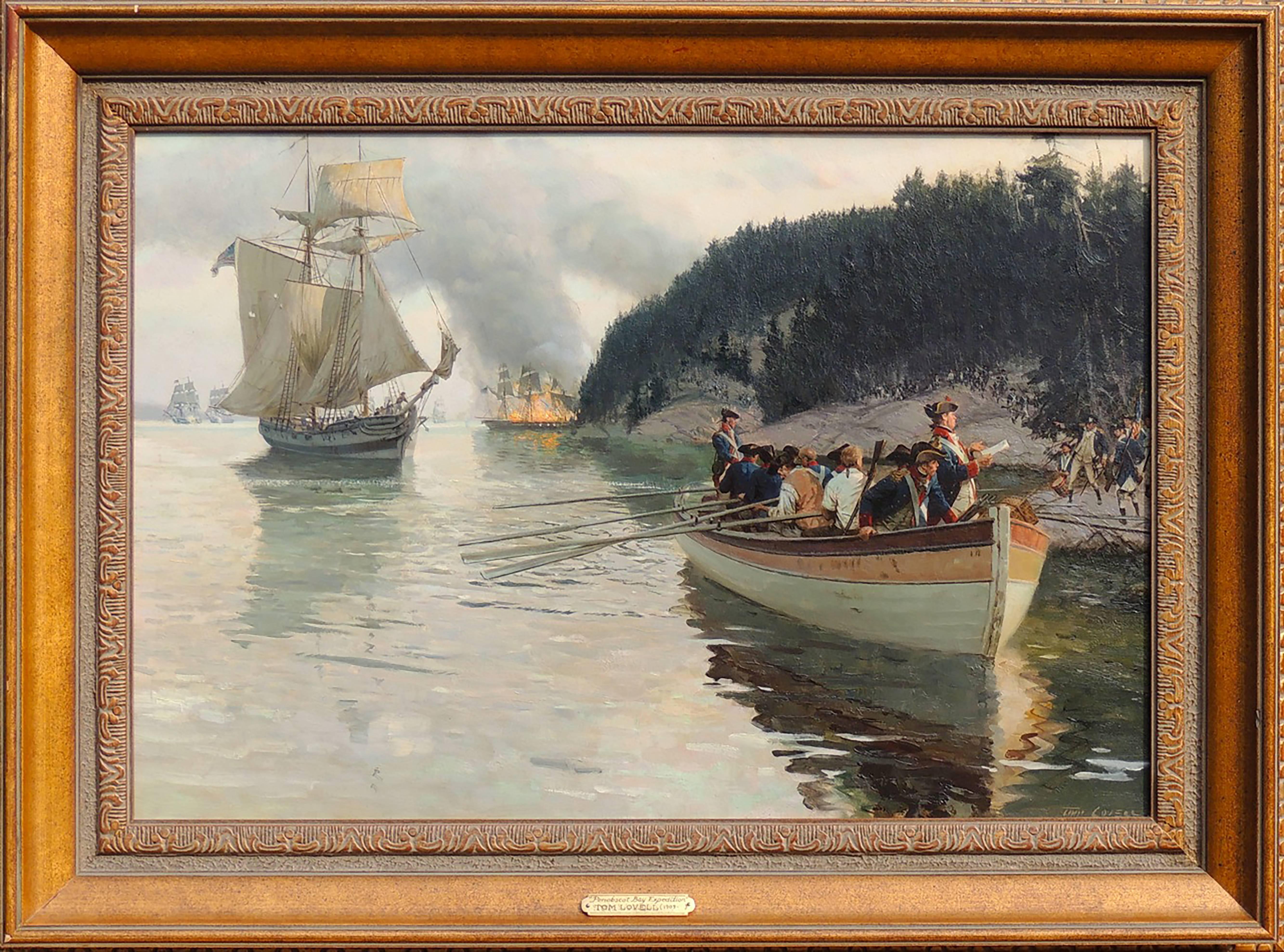 Penobscot Bay Expedition - Painting by Tom Lovell