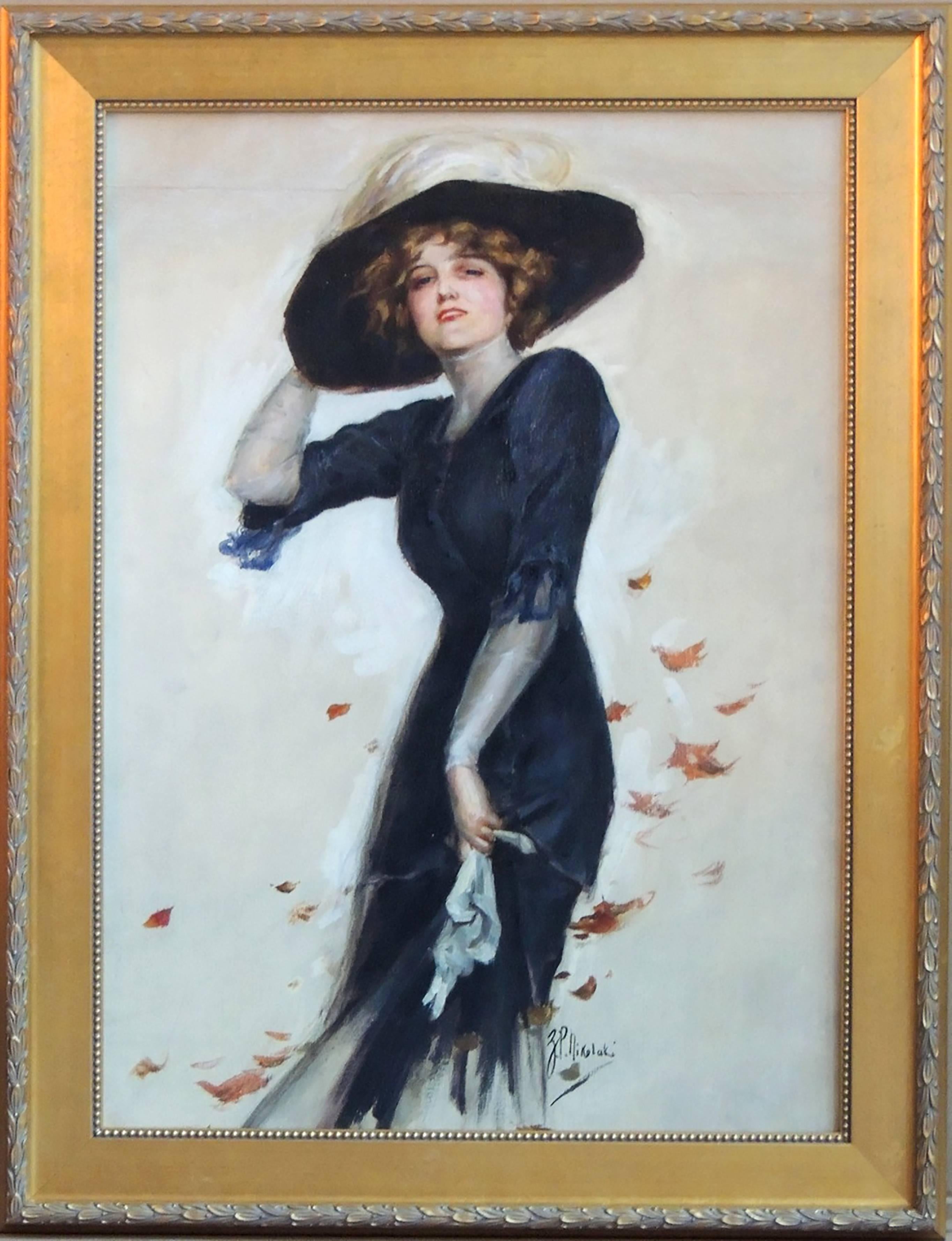 Woman mit Blättern – Painting von Nikolaki Z.P.