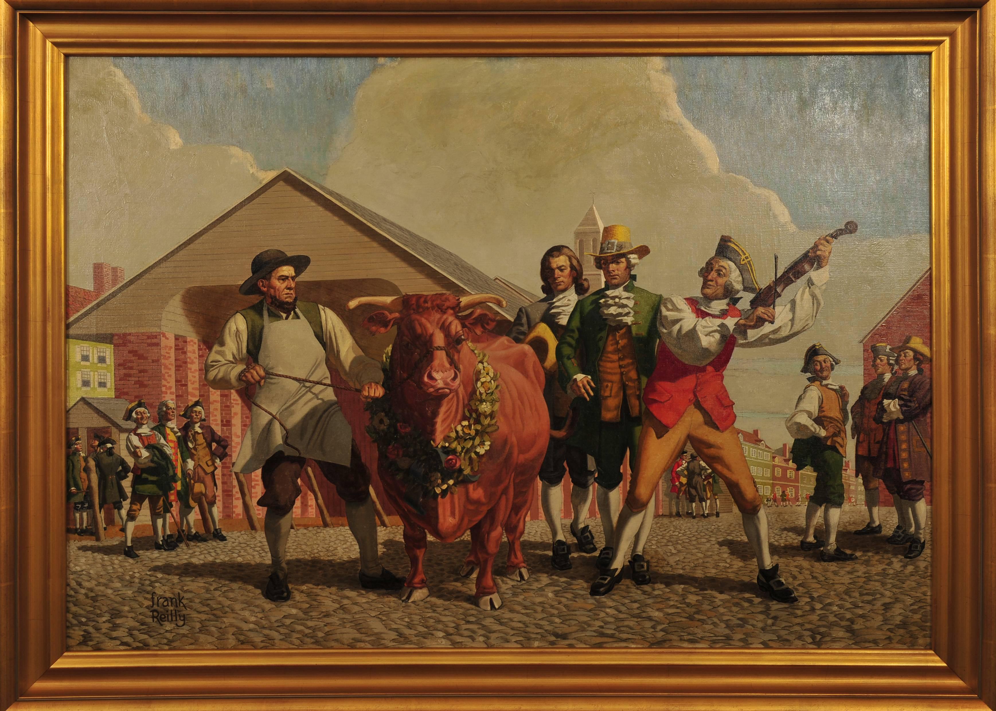 Colonists and Prize Bull - Painting by Frank J. Reilly