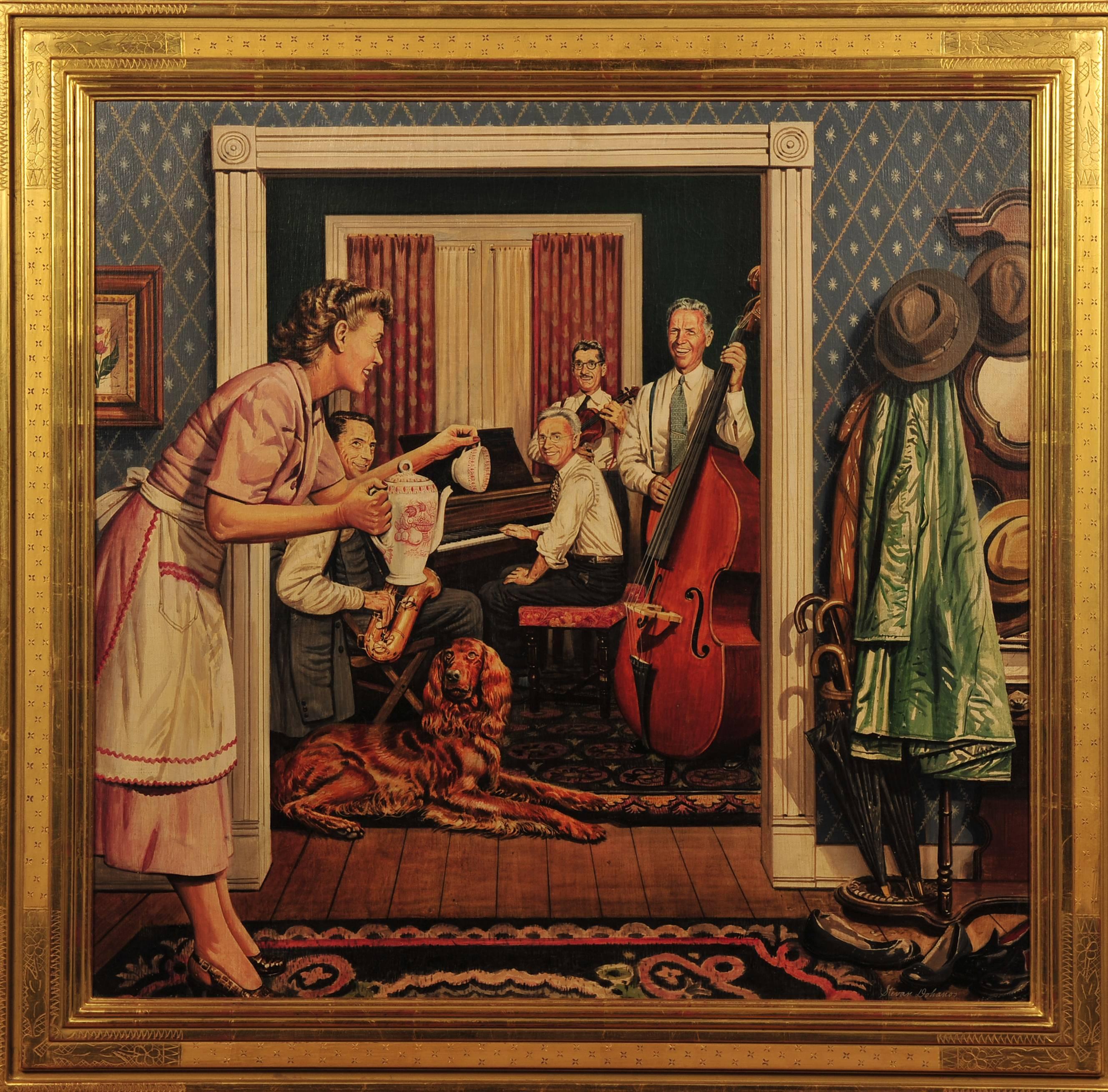 Friday Night oder The Band, Maxwell-Couchtisch-Werbung – Painting von Stevan Dohanos