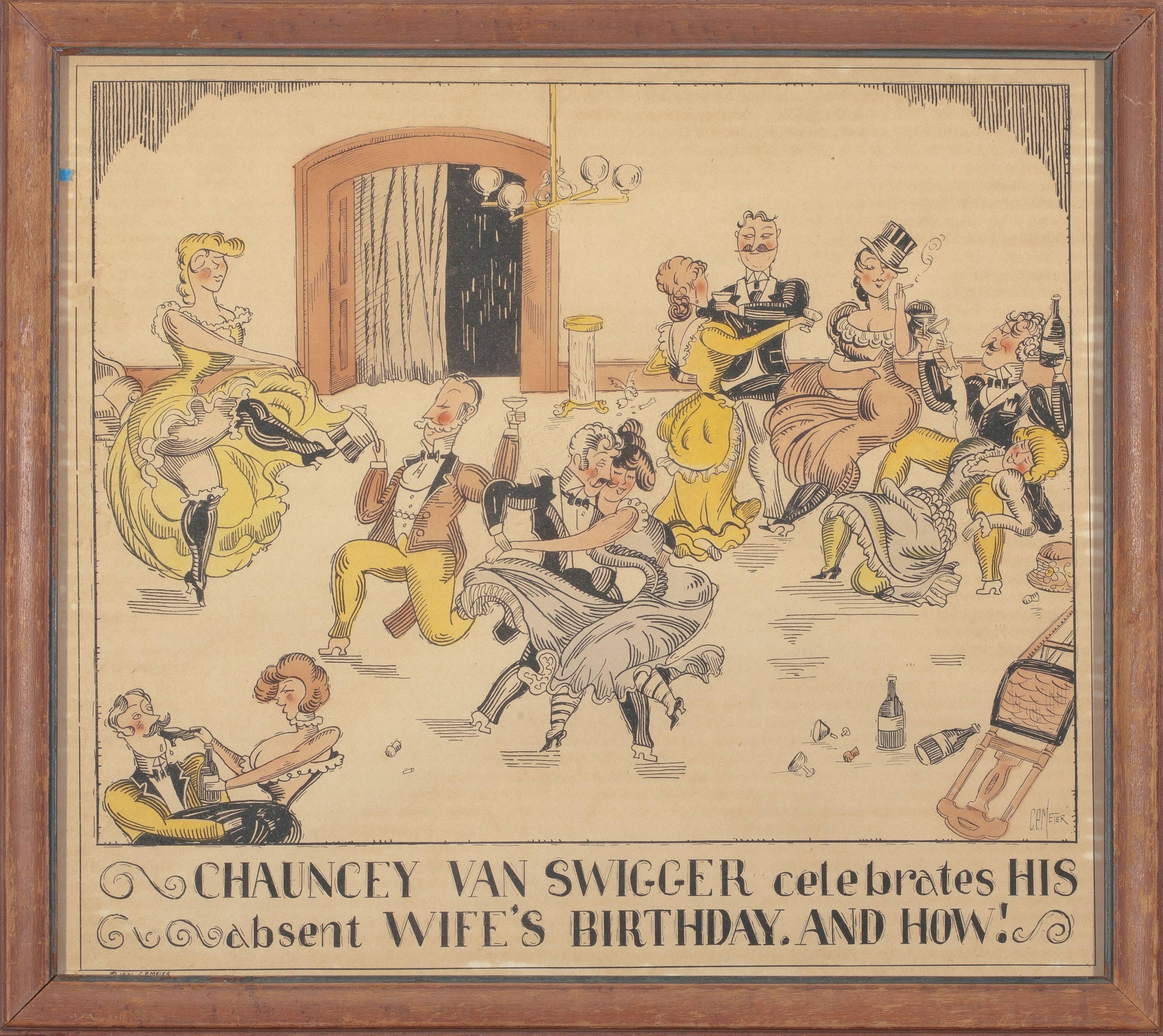 Chauncey Van Swigger Celebrates His Absent Wife's Birthday - Print by C.P. Meier
