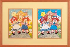 Raggedy Ann and Andy, Original Drawing and Puzzle Diptych