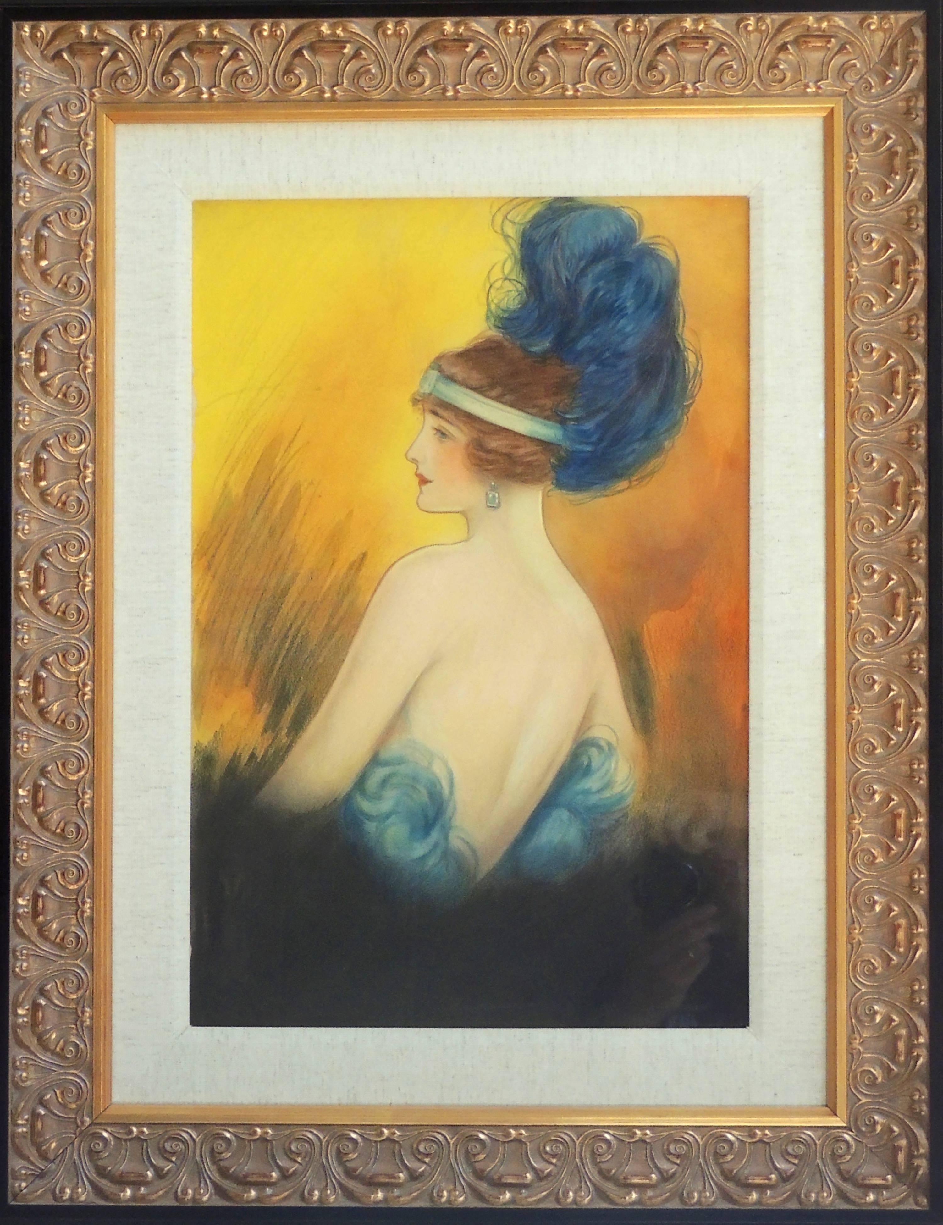 Flapper Era Woman with Feathered Headdress - Art by Clara Peck