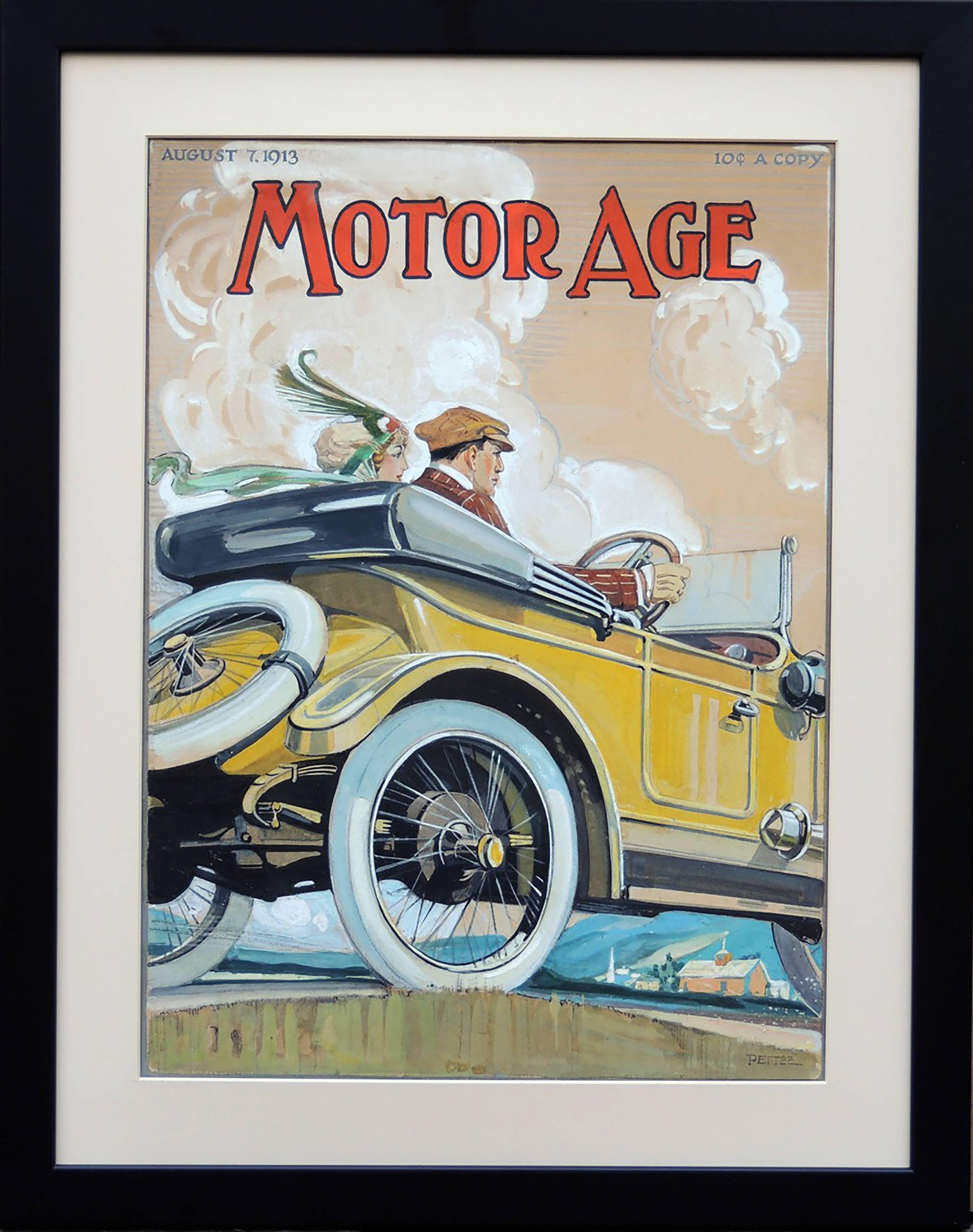 Original 1913 Motor Age Magazine Cover Art Illustration - Painting by Clinton Pettee