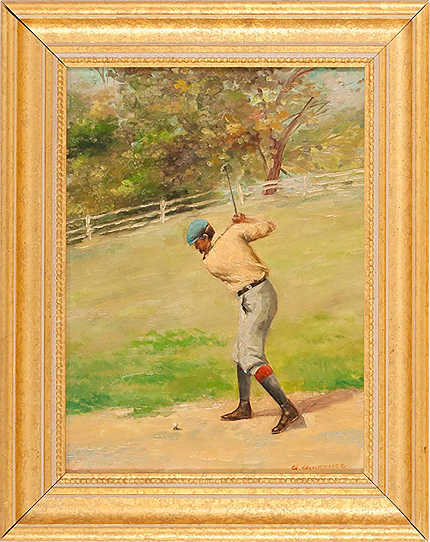 Blue Hatted Golfer - Painting by Unknown