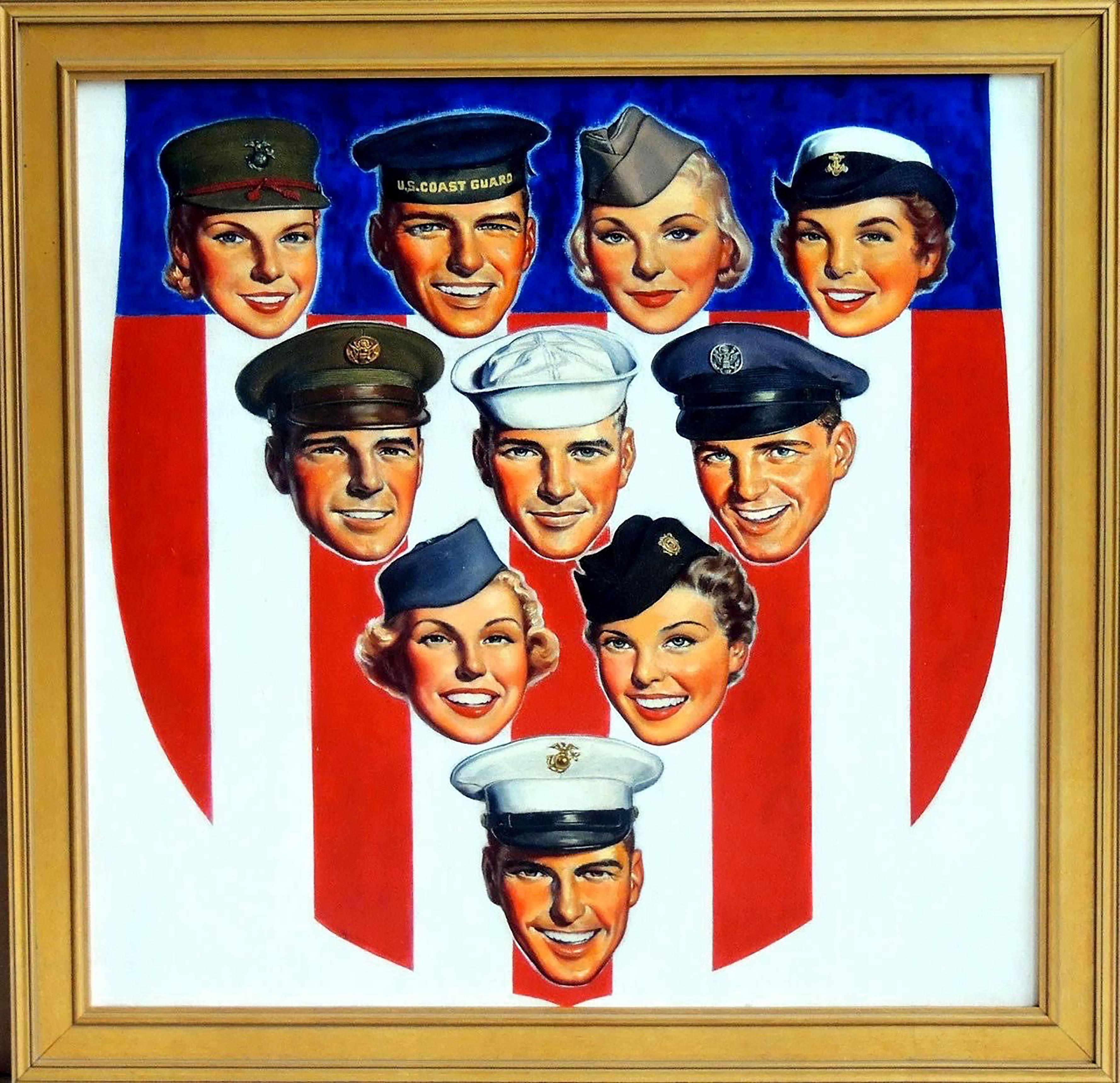 Heads of Members of a Variety of Branches of the U.S. Military - Painting by Unknown