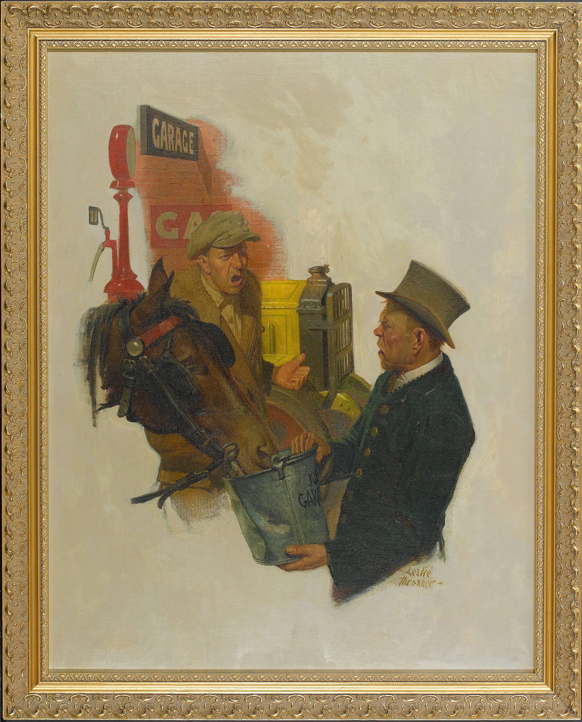 Trouble at the Garage - Painting by Leslie Thrasher