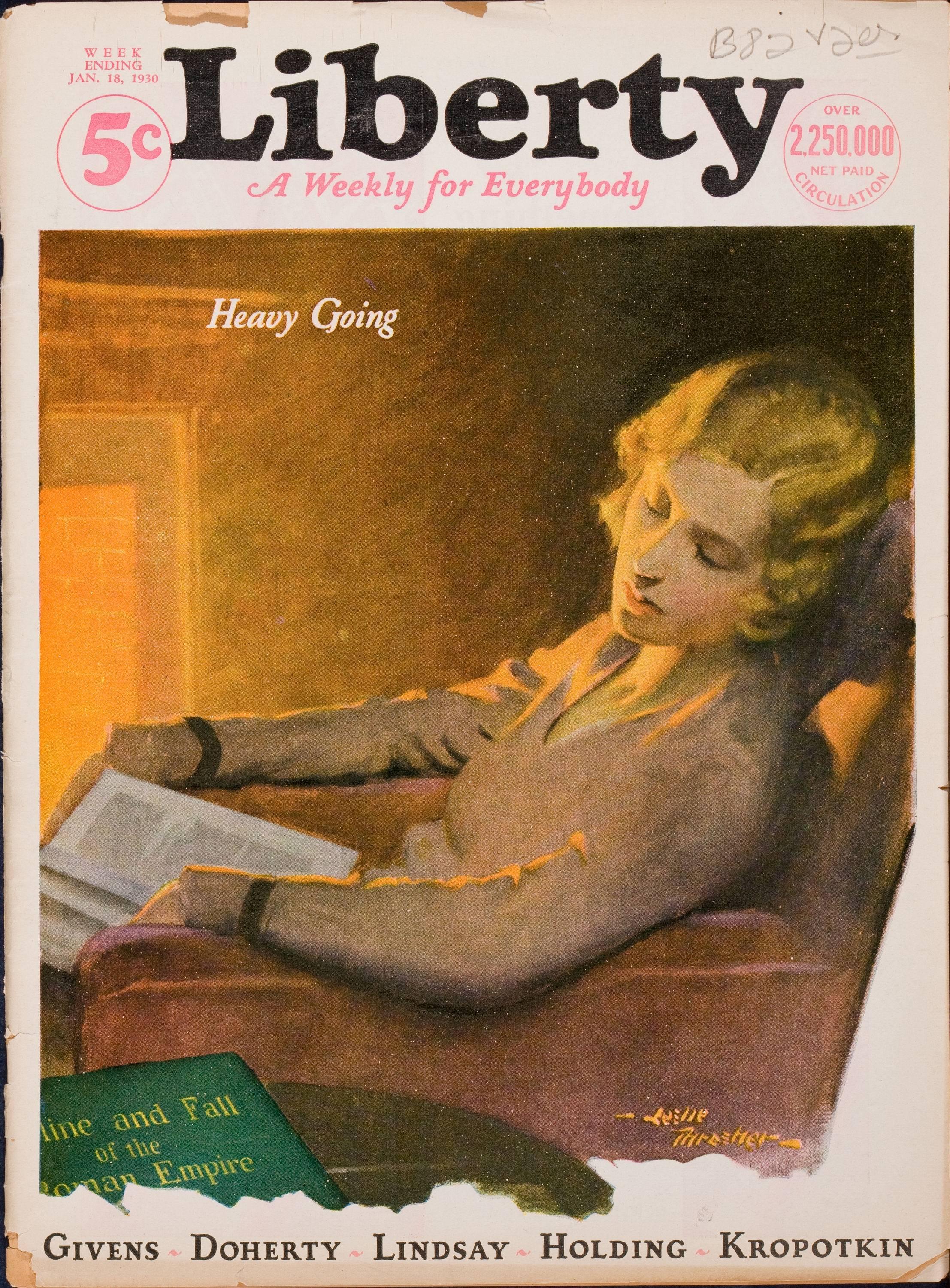 Heavy Going, Liberty Magazine Cover - Painting by Leslie Thrasher