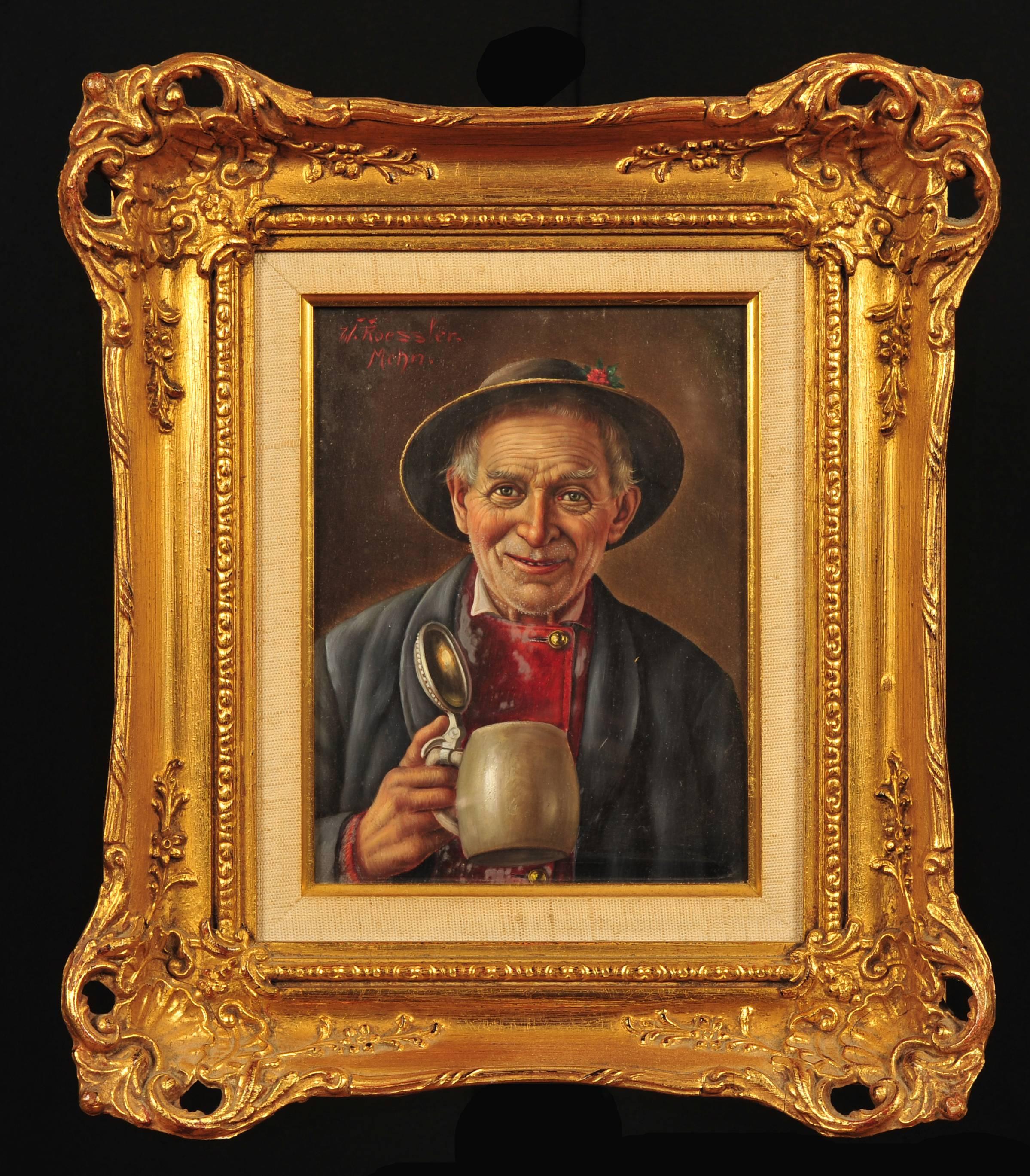 Man with Beer Stein - Painting by Walter Roessler