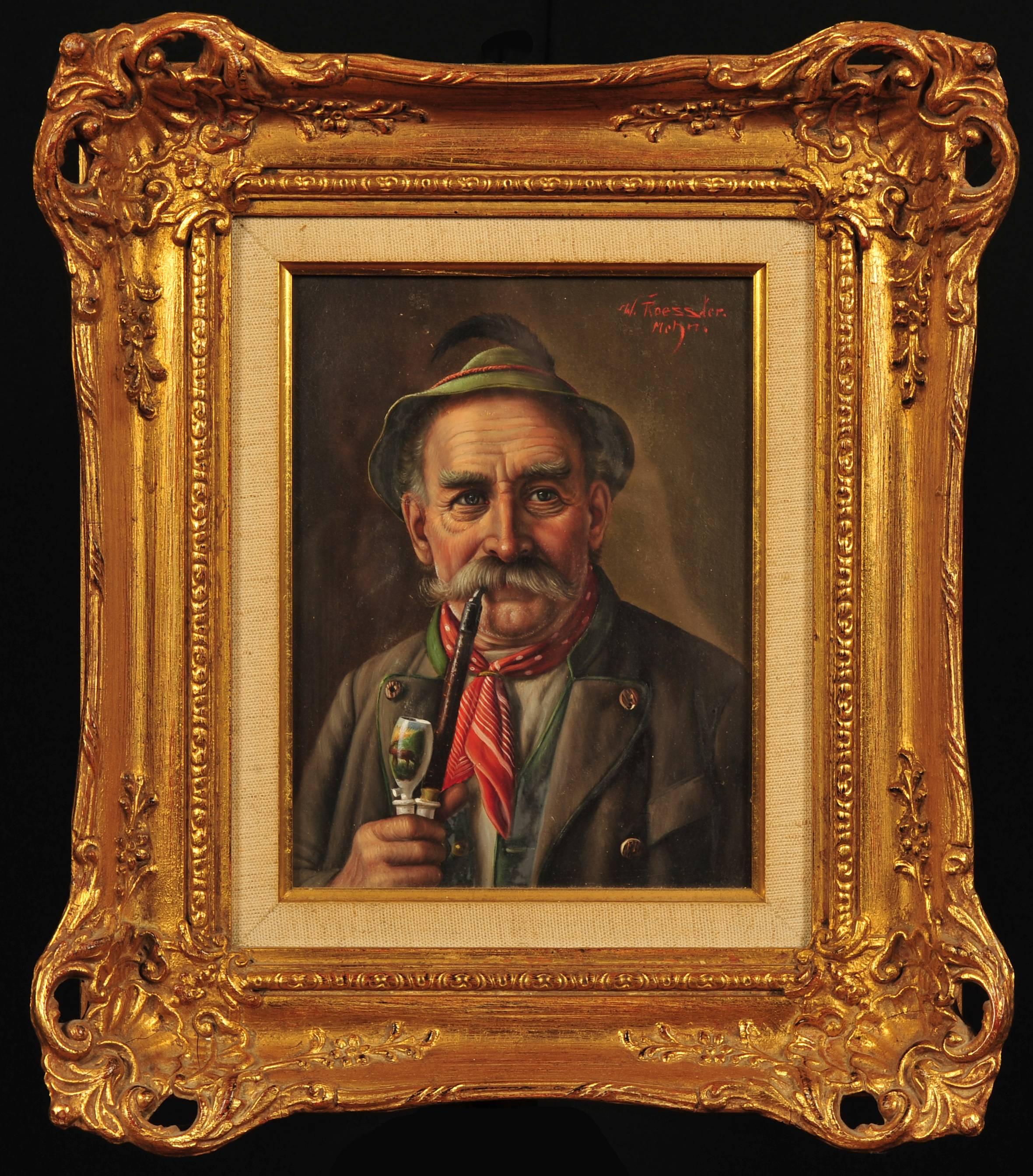 Man with Pipe - Painting by Walter Roessler