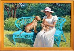 Woman on Park Bench with Dogs