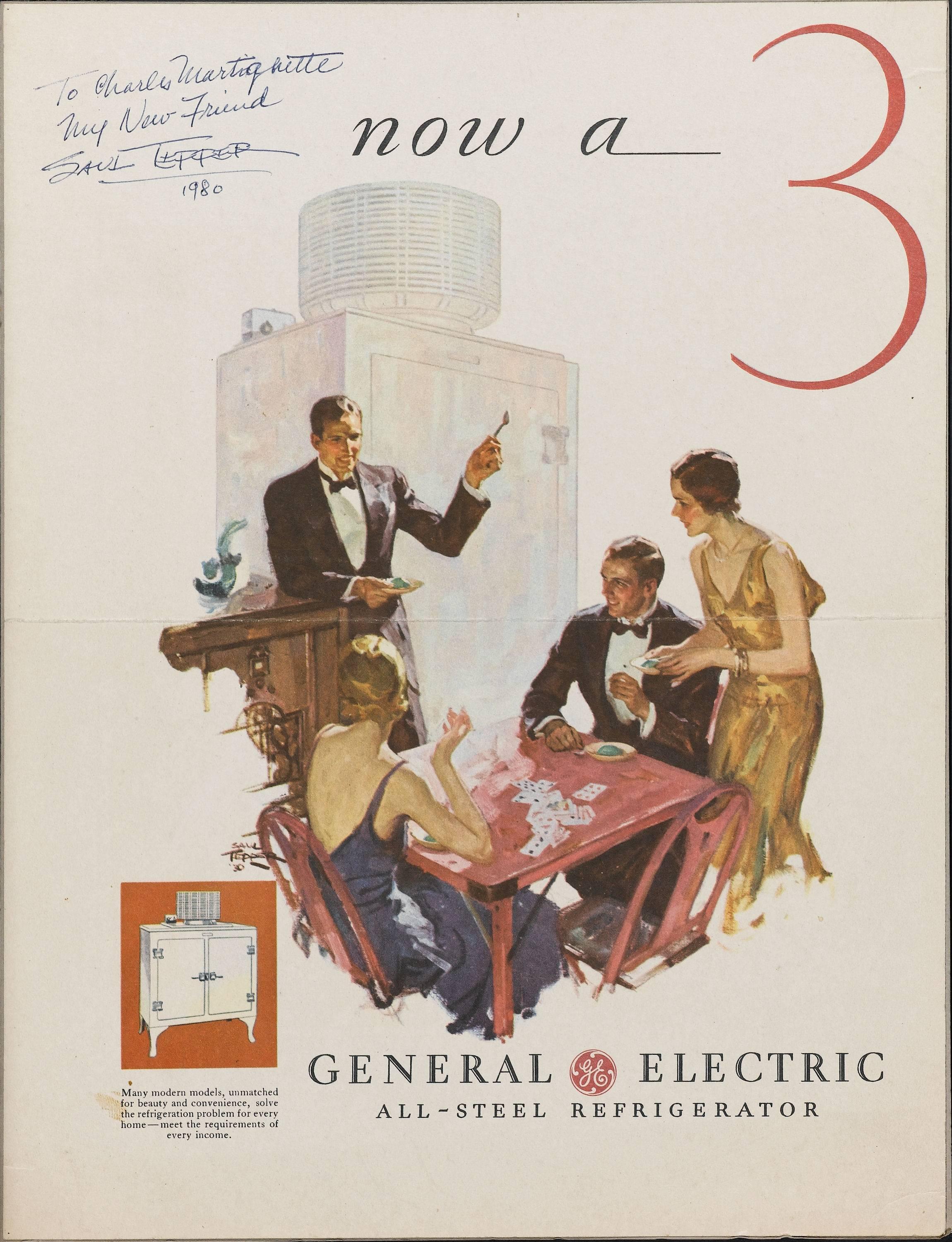 Now a 3, General Electric All-Steel Refrigerator Ad Illustration - Painting by Saul Tepper