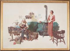 Woman Standing in Cobbler's Shop