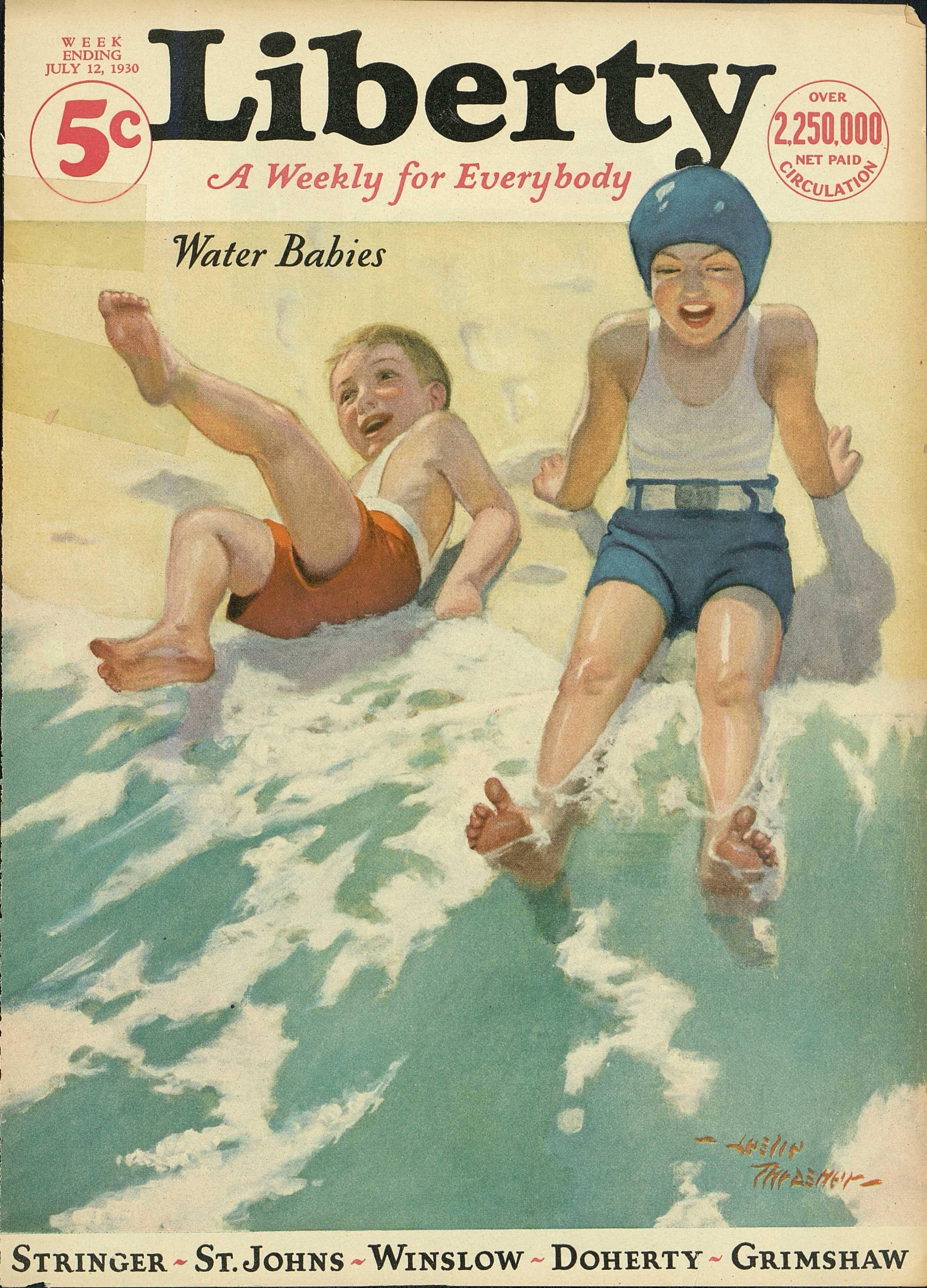 'Water Babies' Liberty Magazine Cover - Painting by Leslie Thrasher