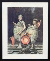 Two Young Sports Fans in Barrels