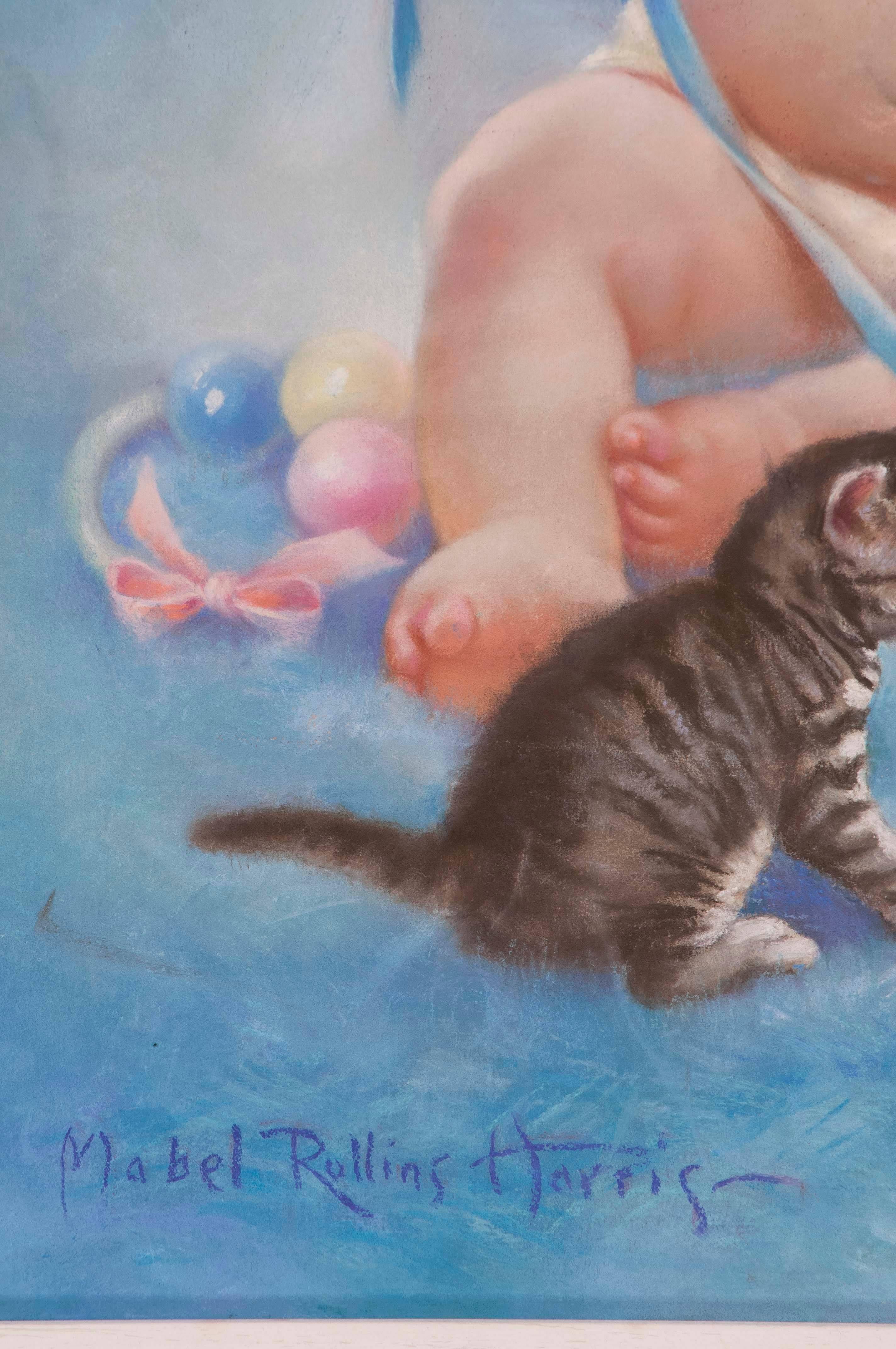 Baby with Kitten - Art by MABEL ROLLINS HARRIS